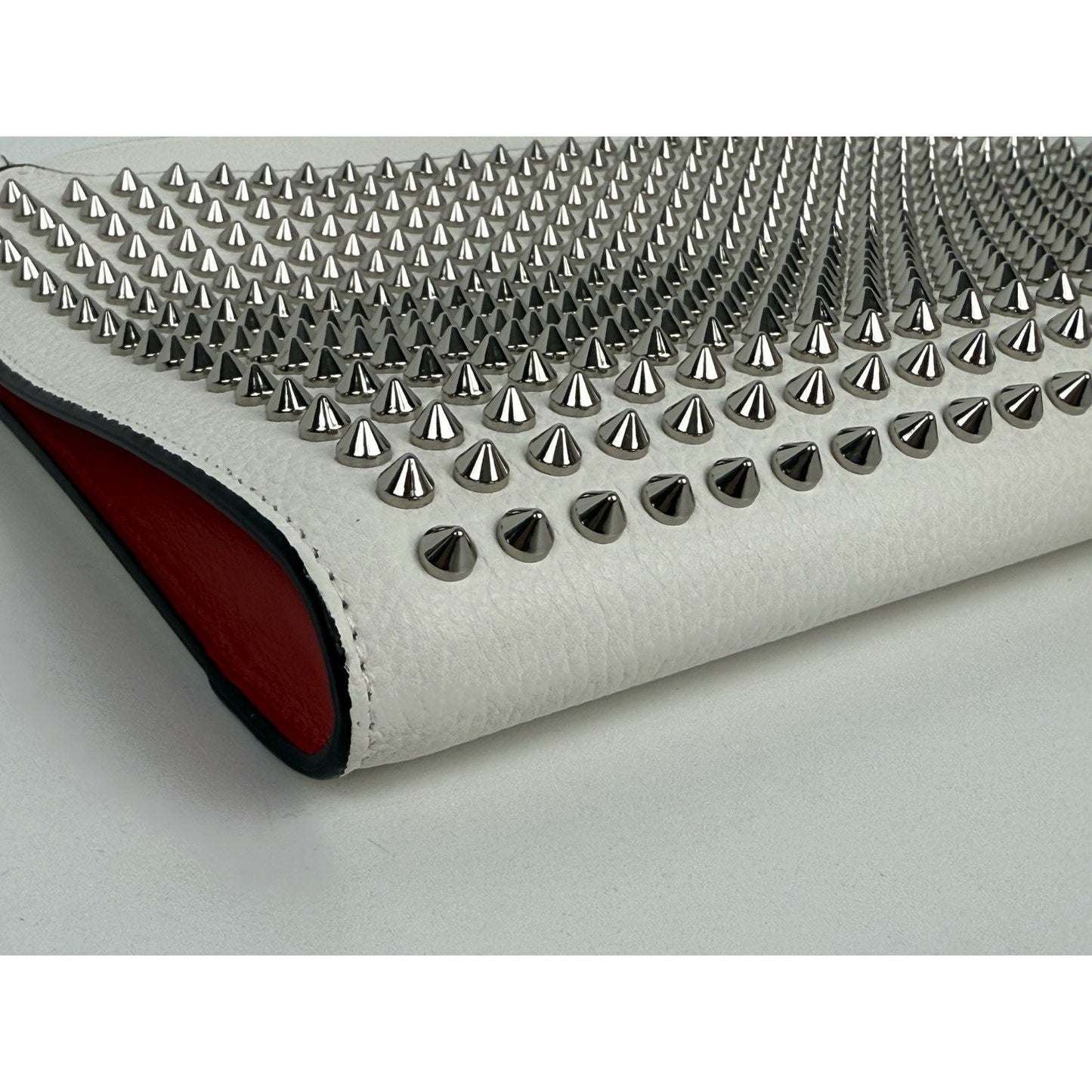 Christian Louboutin White Sky Pouch Clutch with Spike Studs and Silver Hardware