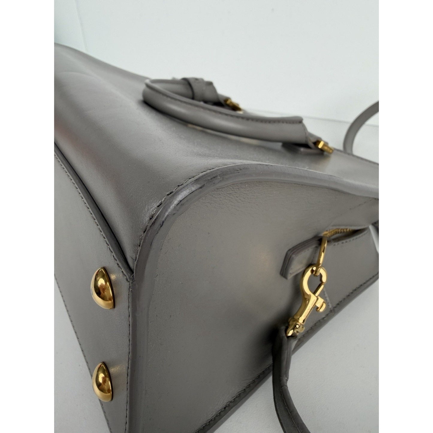 Saint Laurent Baby Monogram Downtown Cabas Bag in Gray Calfskin Leather S-19
