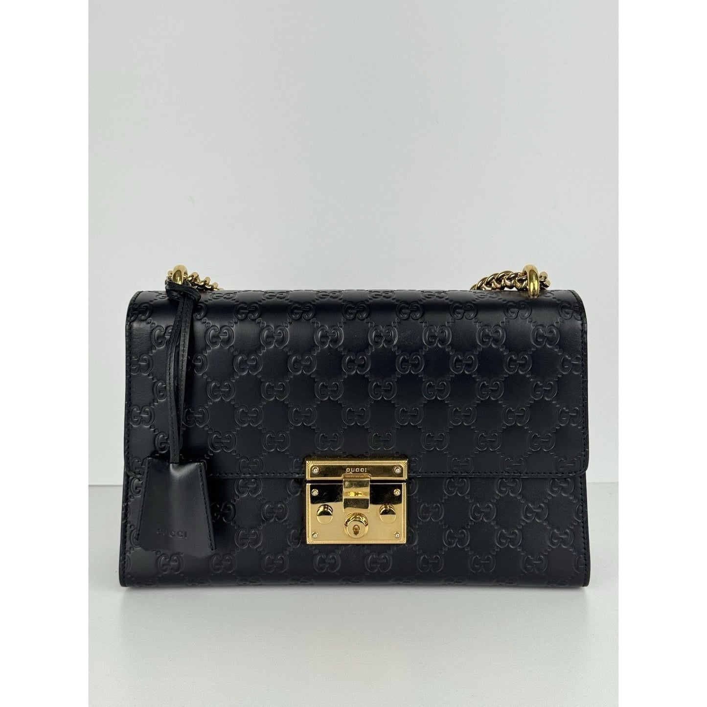 Gucci Padlock Shoulder Bag Black Guccissima Leather with Gold Hardware D-1