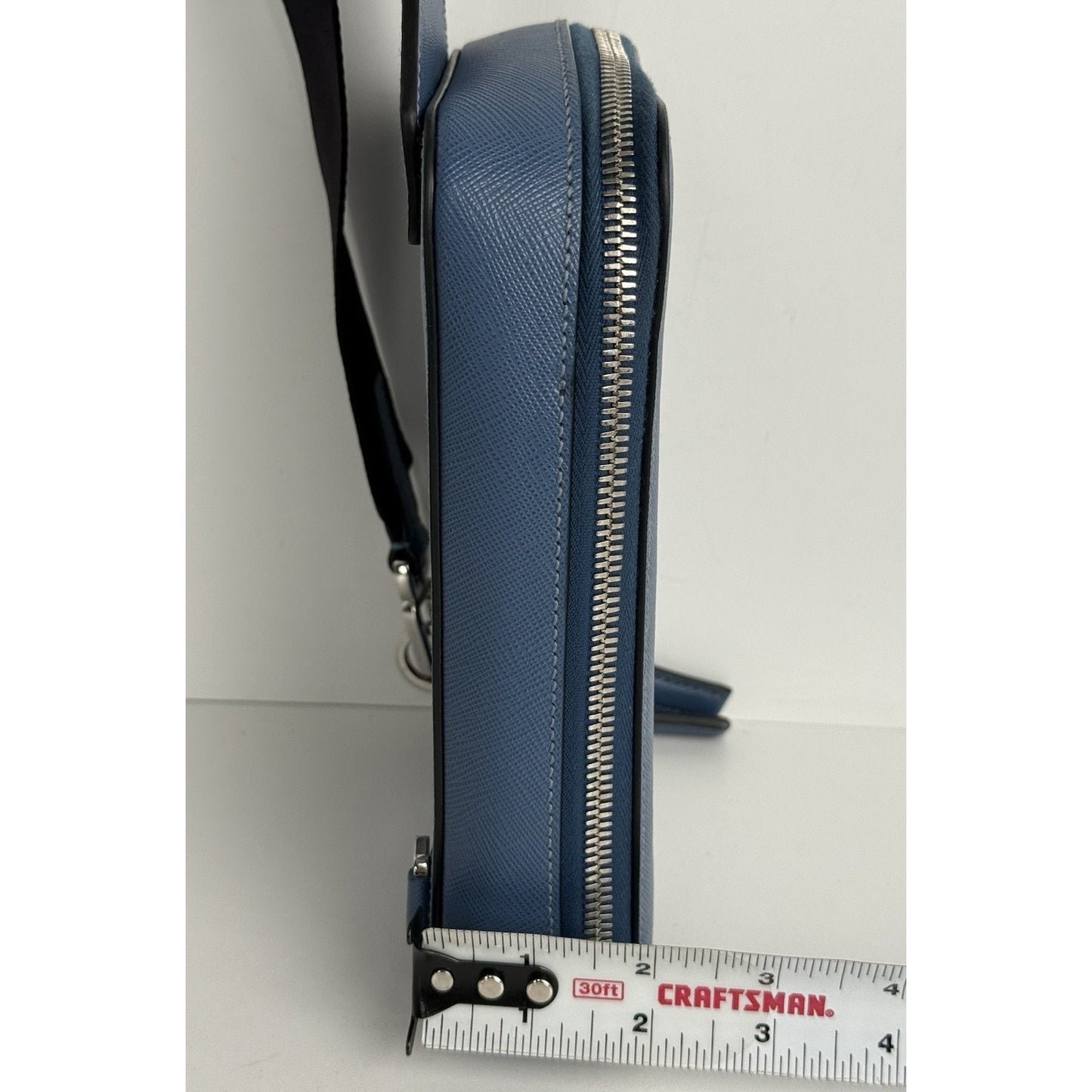 Prada Saffiano Leather Brique Crossbody Messenger Bag Bluette