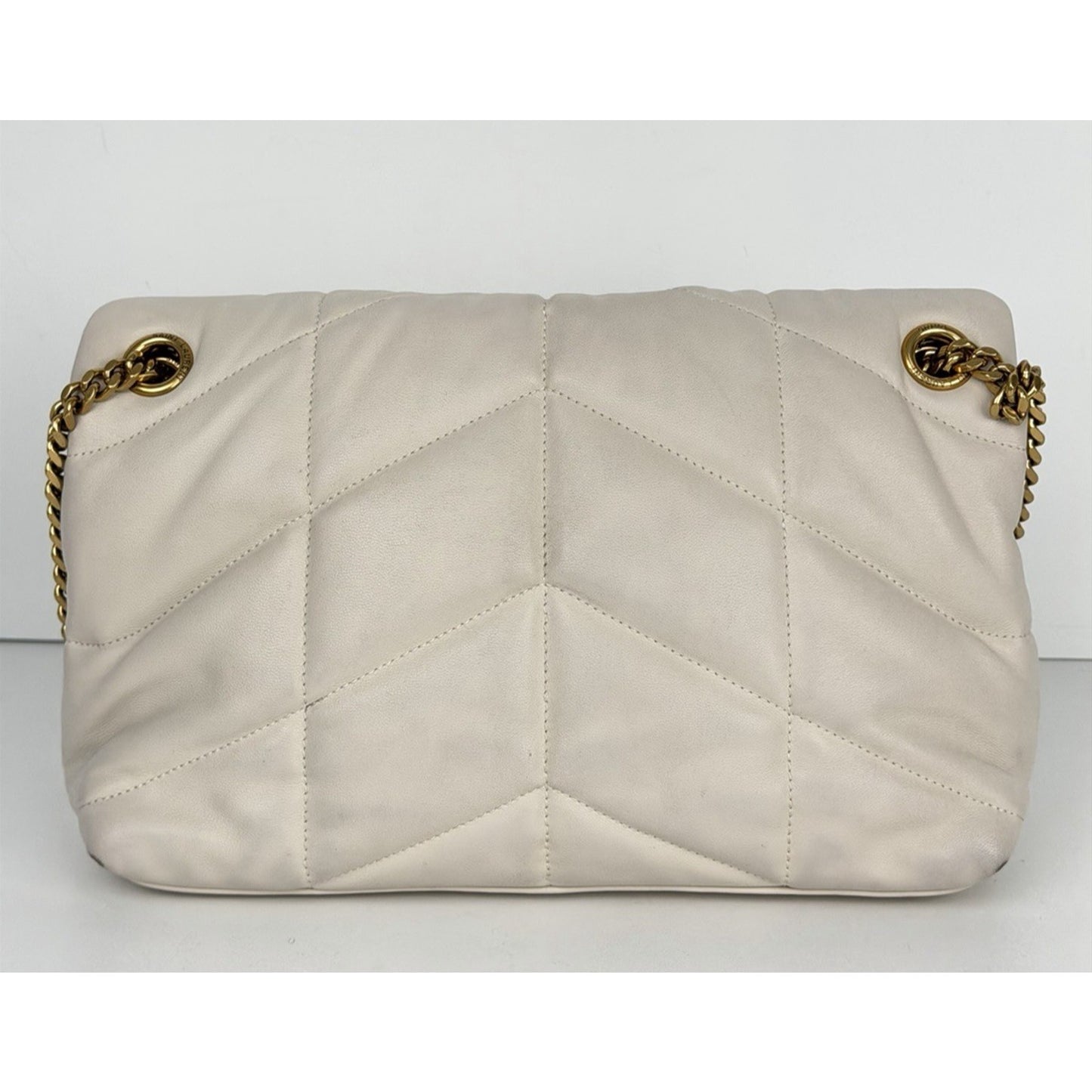Saint Laurent Loulou Puffer Small Shoulder Bag Quilted White Chevron Leather