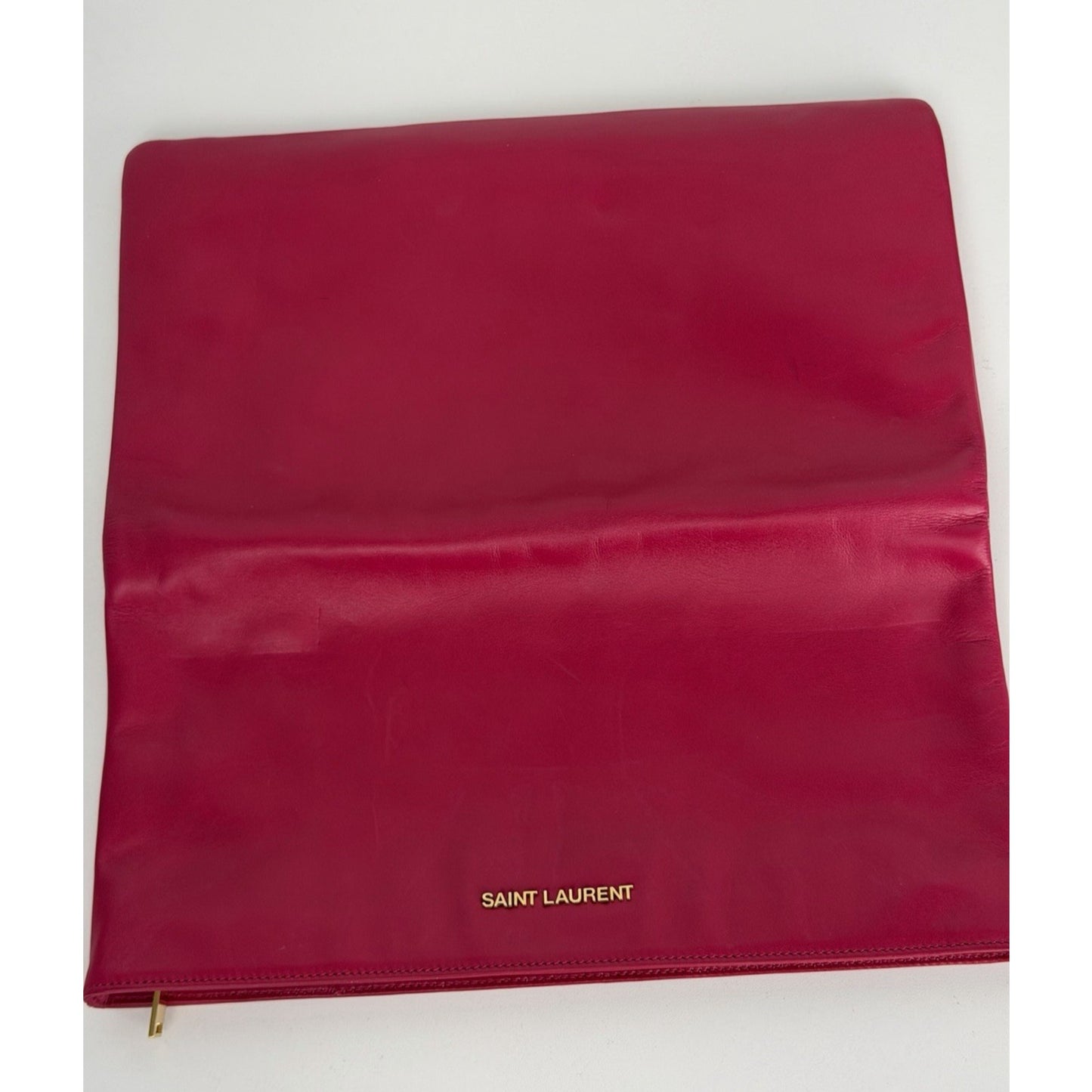 Saint Laurent Pouch Folding Flap Clutch Bag in Fuchsia Leather S13