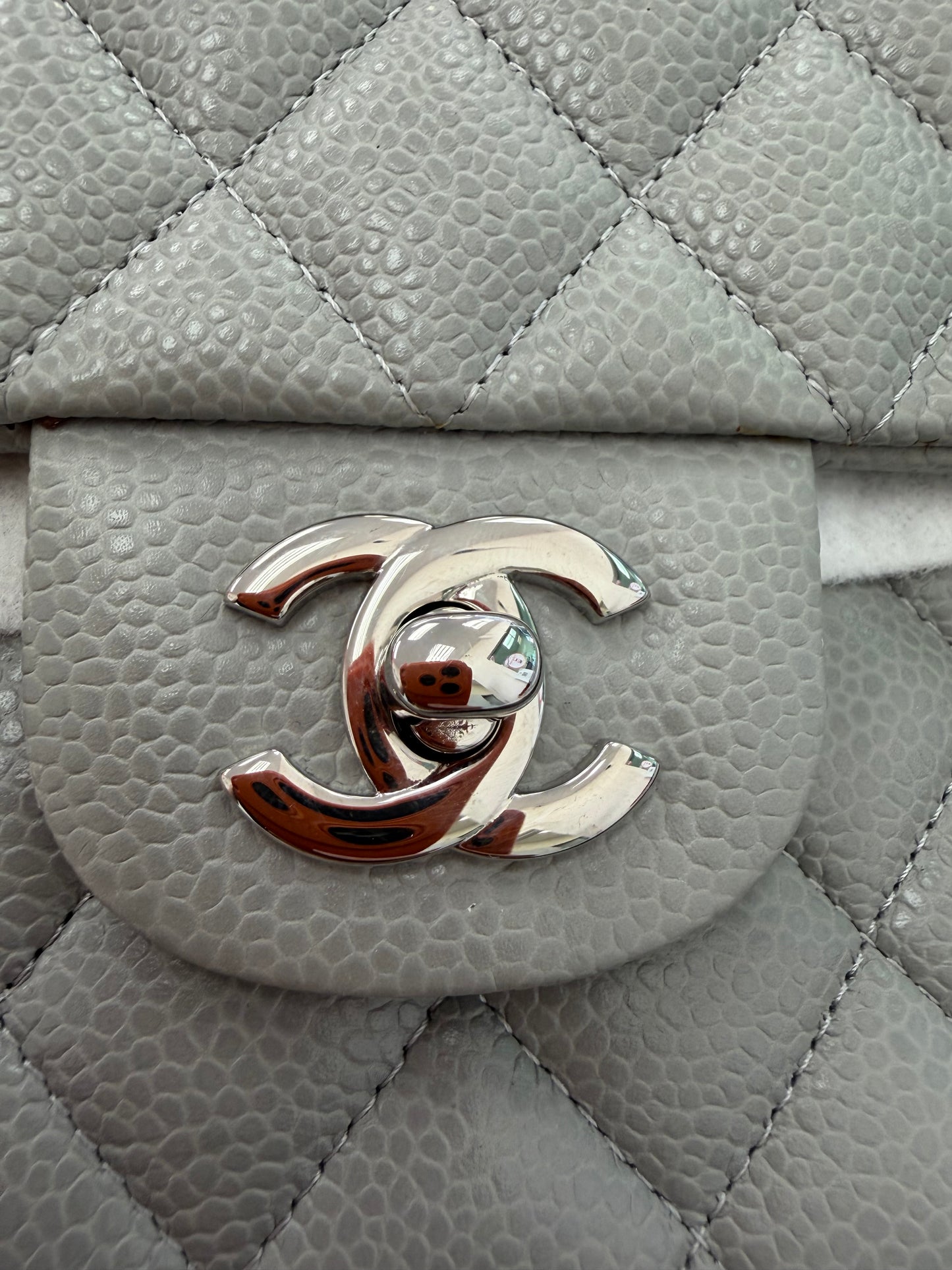 Chanel Classic Double Flap Bag in grey quilted caviar leather
