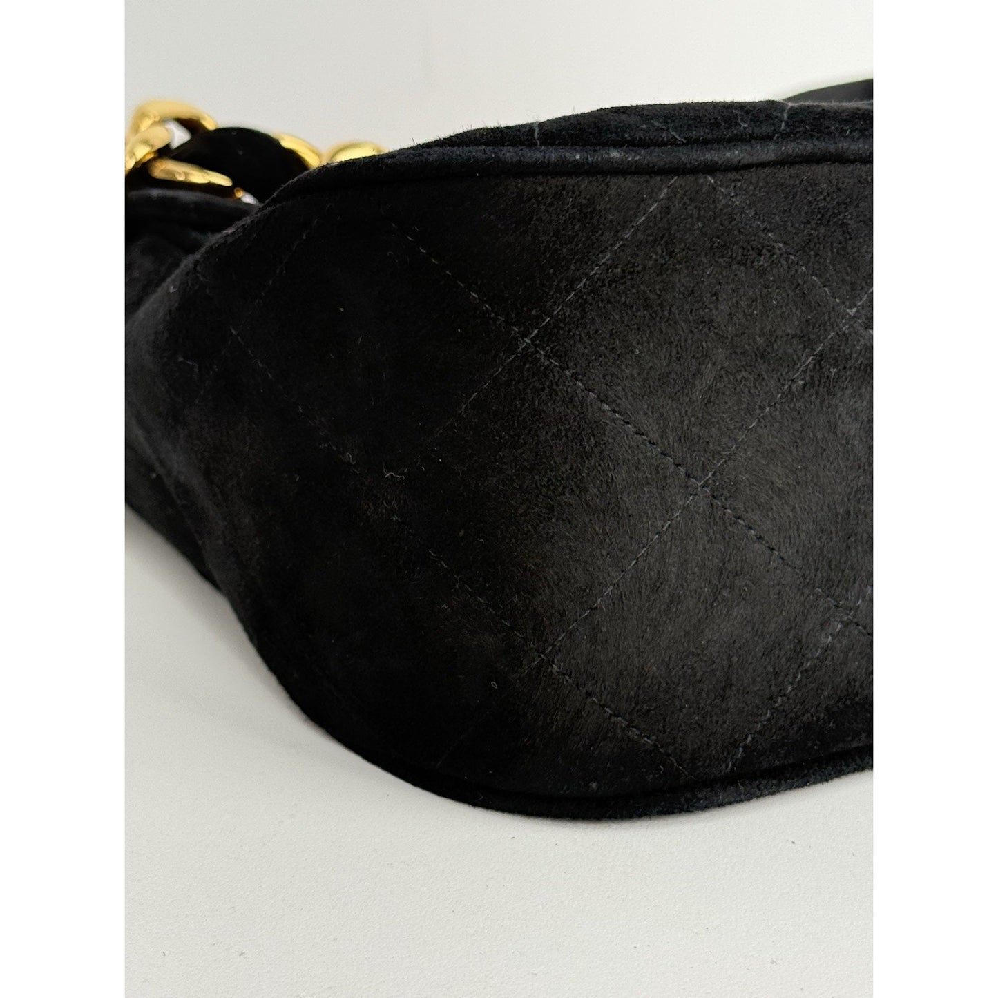CHANEL Vintage Round Flap Quilted Suede Chain Strap Shoulder Bag