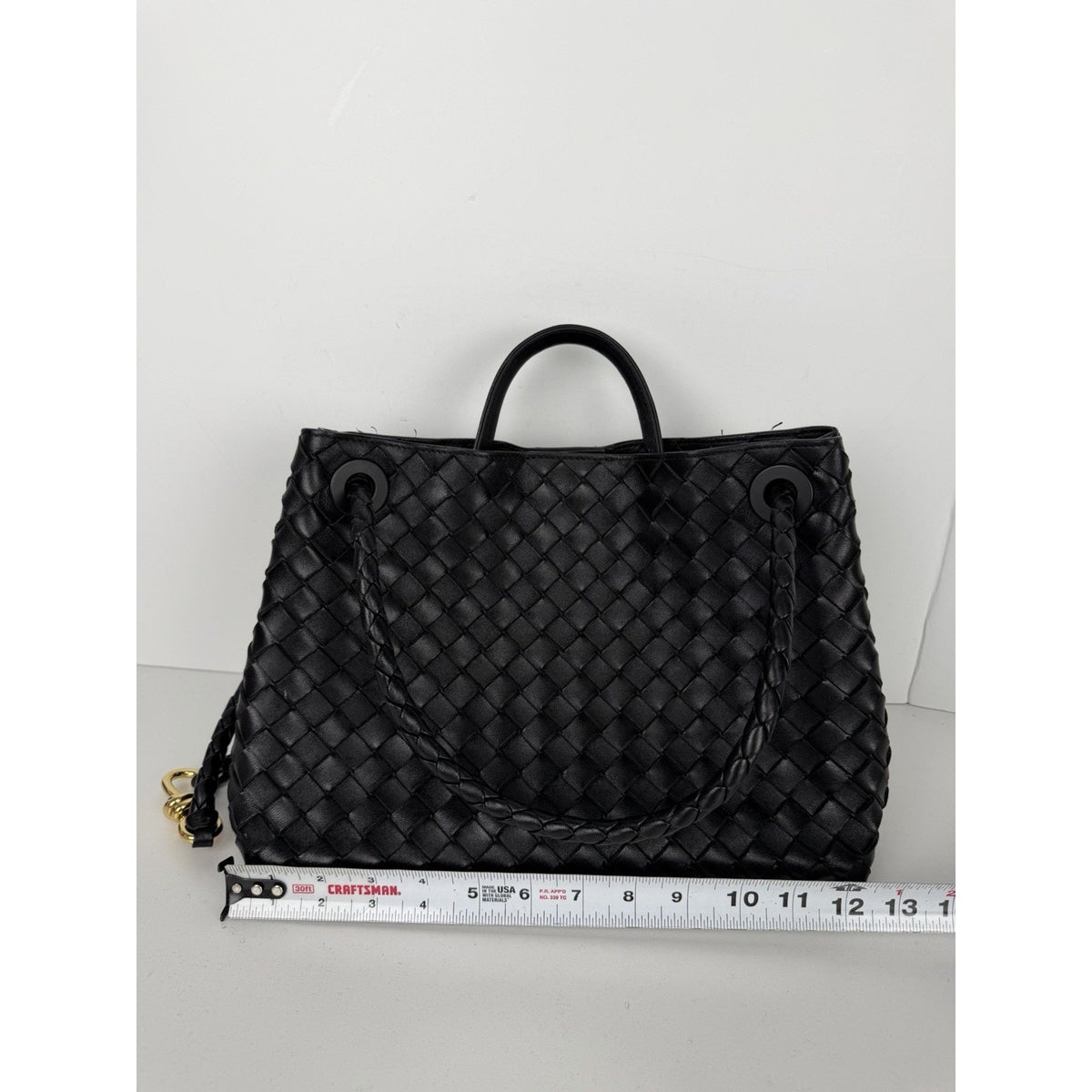 Bottega Veneta Andiamo Woven Leather Top-Handle Medium Bag in Black D5
