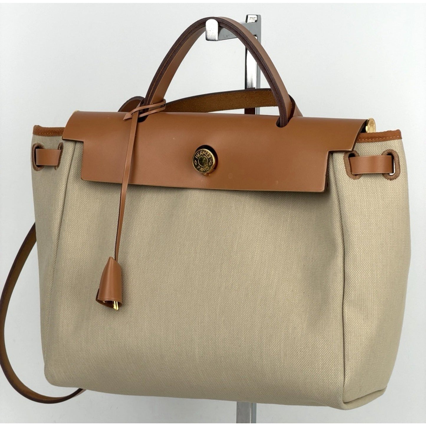 Hermes Herbag Zip 31 Bag in Toile Militaire Canvas Vache Hunter Leather 2022