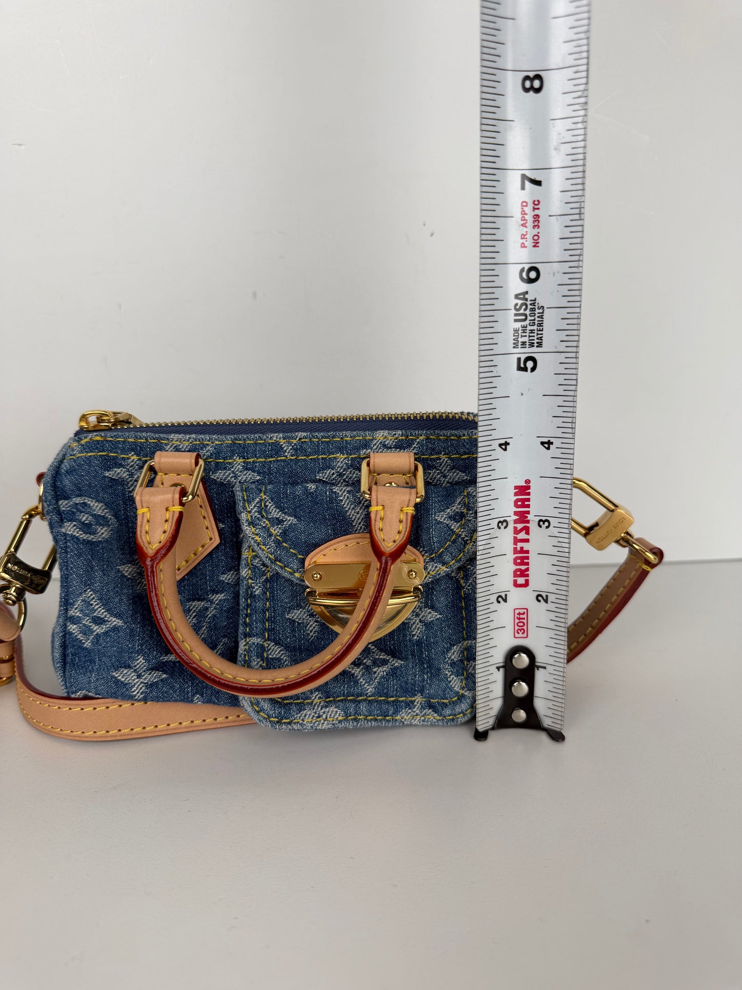 Louis Vuitton Nano Speedy Crossbody Bag in Blue LV Monogram Denim NFC YC-5