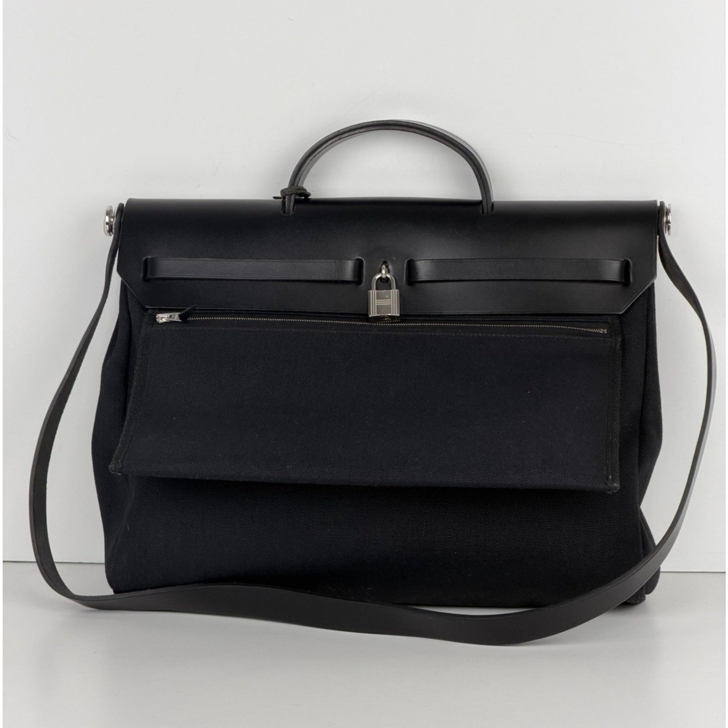 Hermes Herbag Messenger 39 Bag in Black Canvas Silver Hardware 2023 E-4