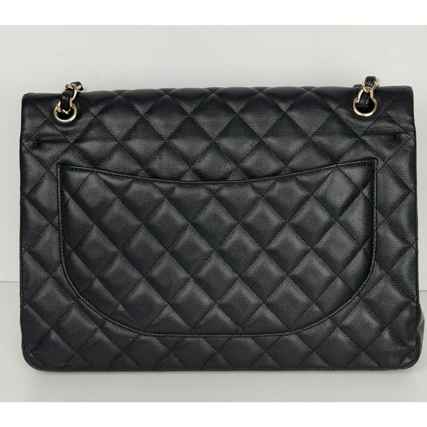 Chanel Classic Maxi Double Flap Bag in Black Caviar Quilted Leather NFC E4