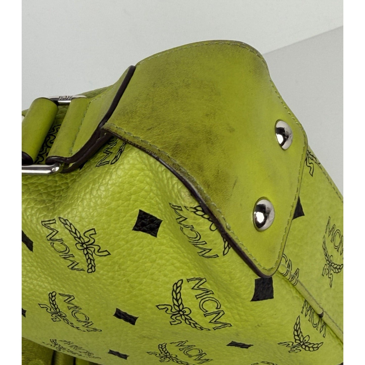 MCM Messenger Crossbody Bag in Neon Green Visetos Monogram Leather S-15