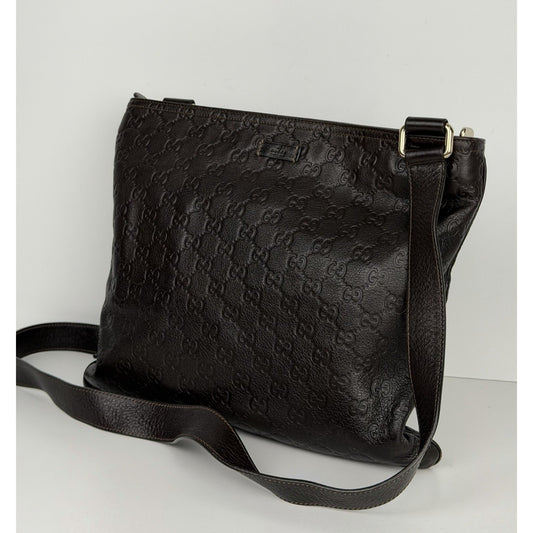 Gucci Guccissima GG Signature Leather Messenger Bag in Brown F2