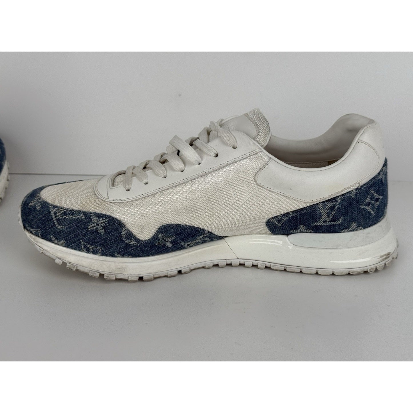 Louis Vuitton White Leather LV Denim Monogram Men's Sneakers Size 9