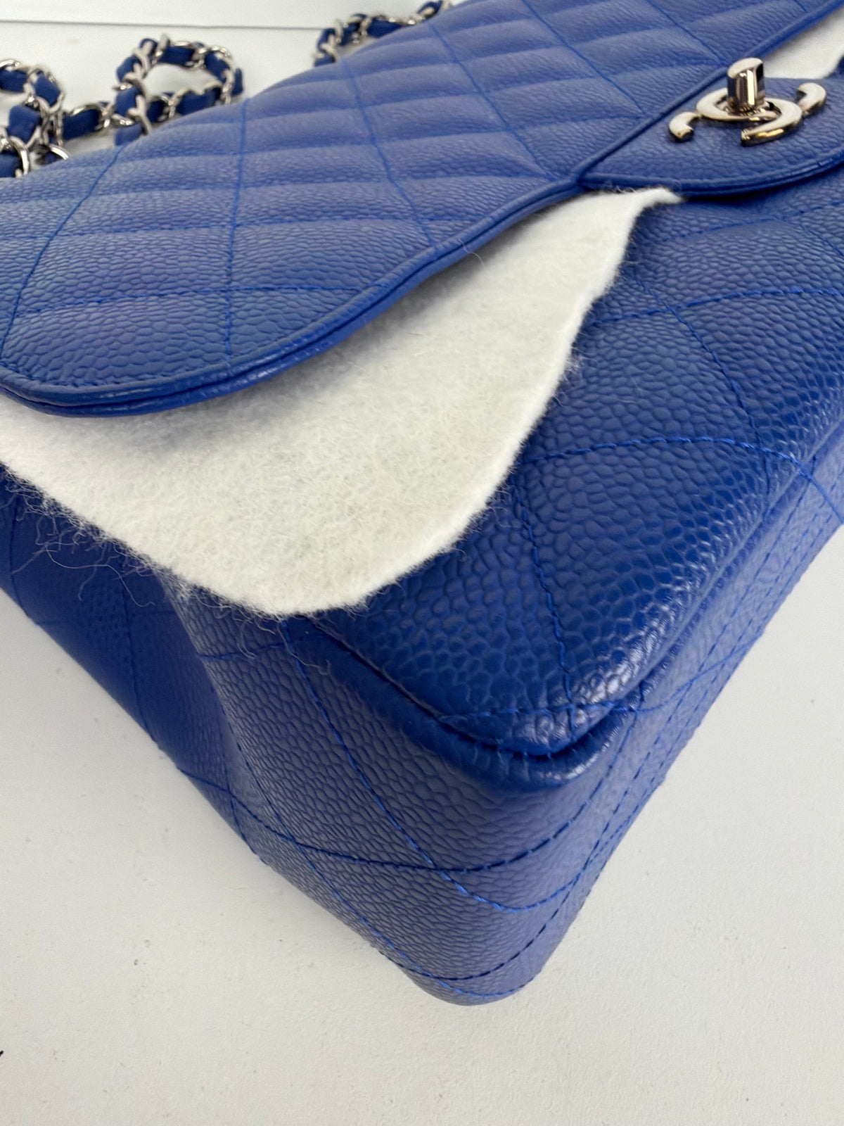 Chanel Classic Jumbo Flap Bag in Blue Grained Caviar Leather 2009-2010