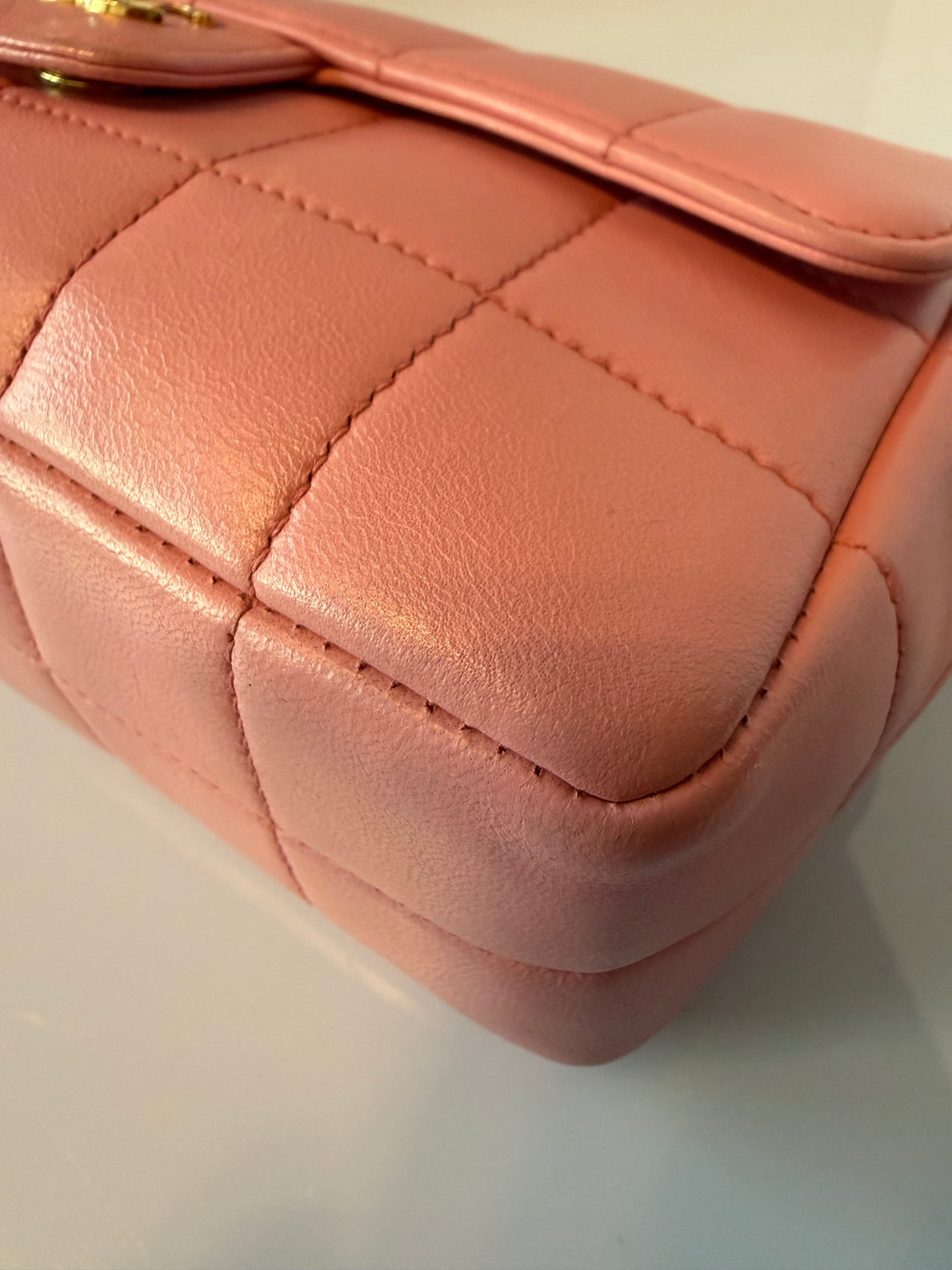 Chanel Lambskin Quilted Mini Chocolate Bar Camellia Flap Pink E1