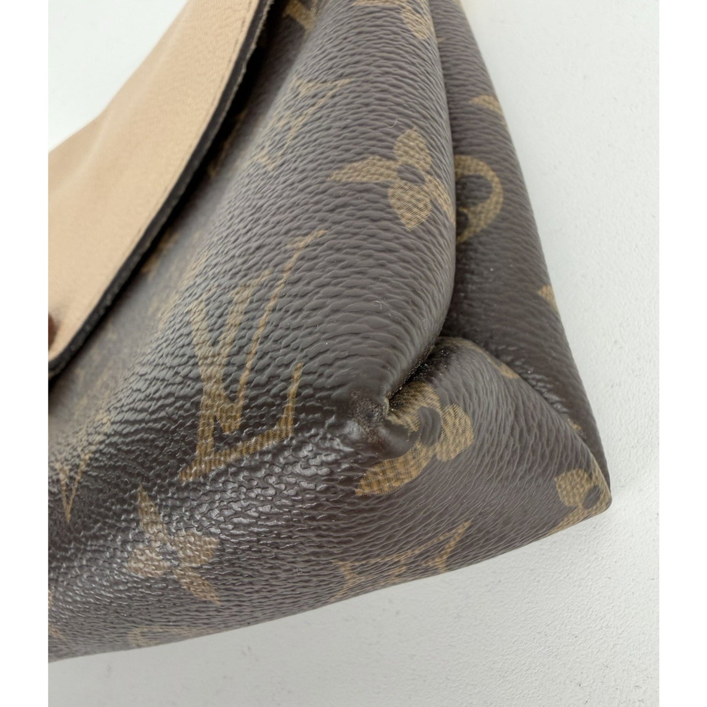 Louis Vuitton Pallas Chain Bag Beige Leather & Brown LV Monogram Canvas 2015 S05