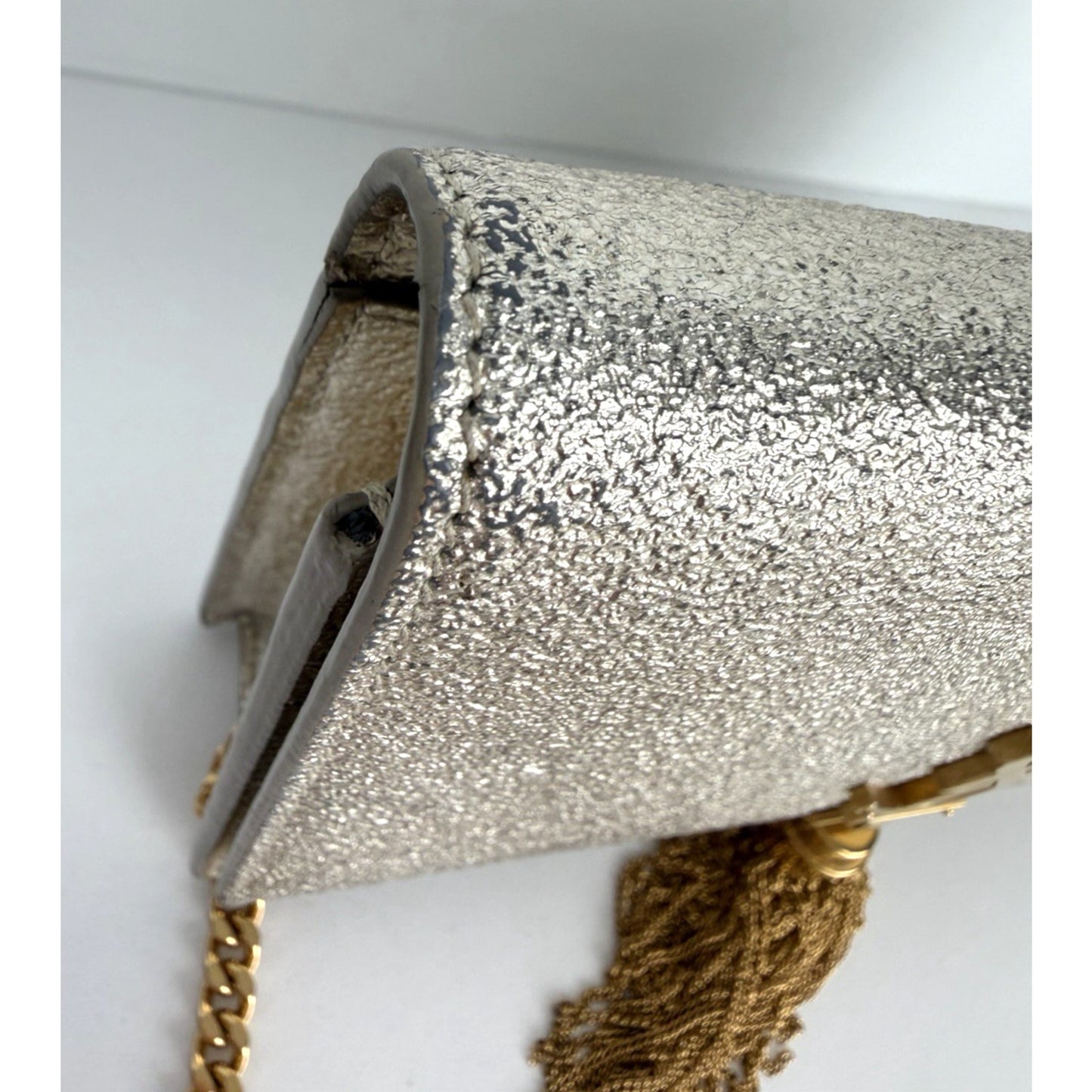 Saint Laurent Kate Small Tassel Wallet on Chain Bag in Gold Metallic Leather S06