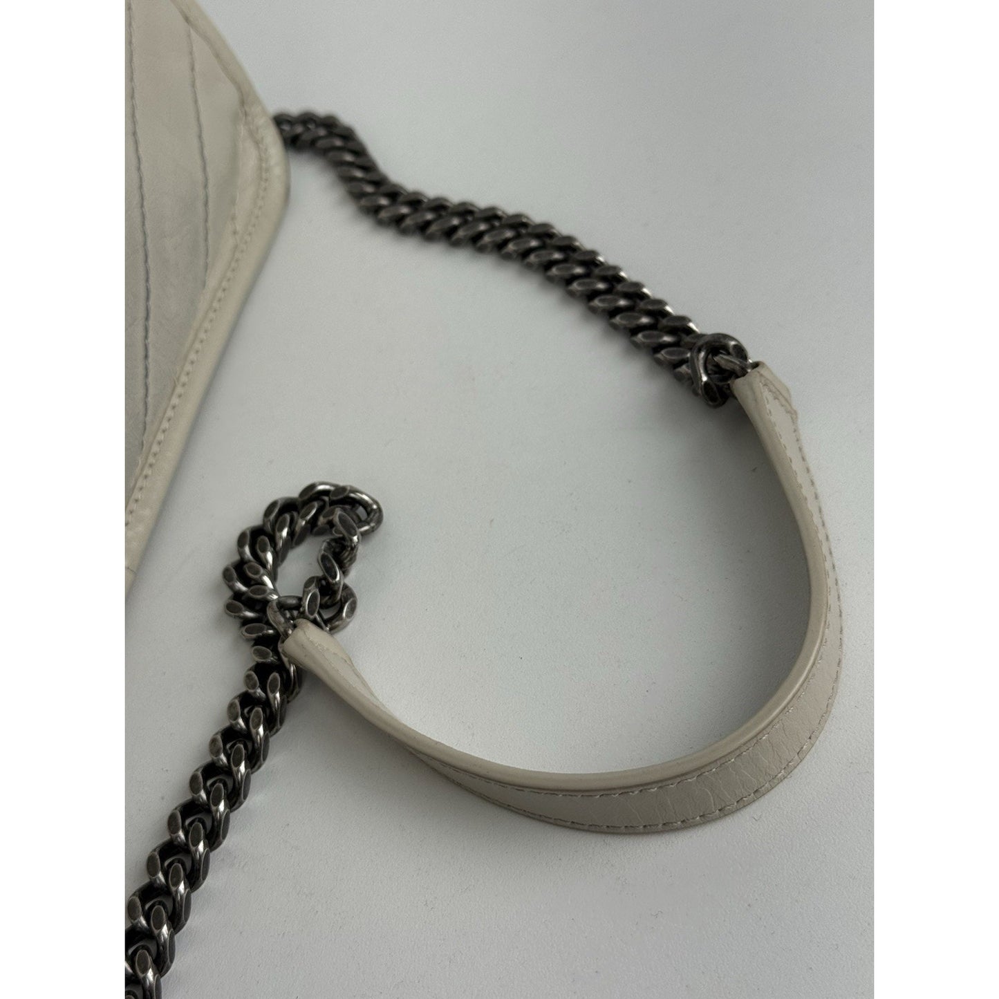 Saint Laurent Niki Medium Chain Satchel Crinkled Calfskin Matelassé Crema Soft