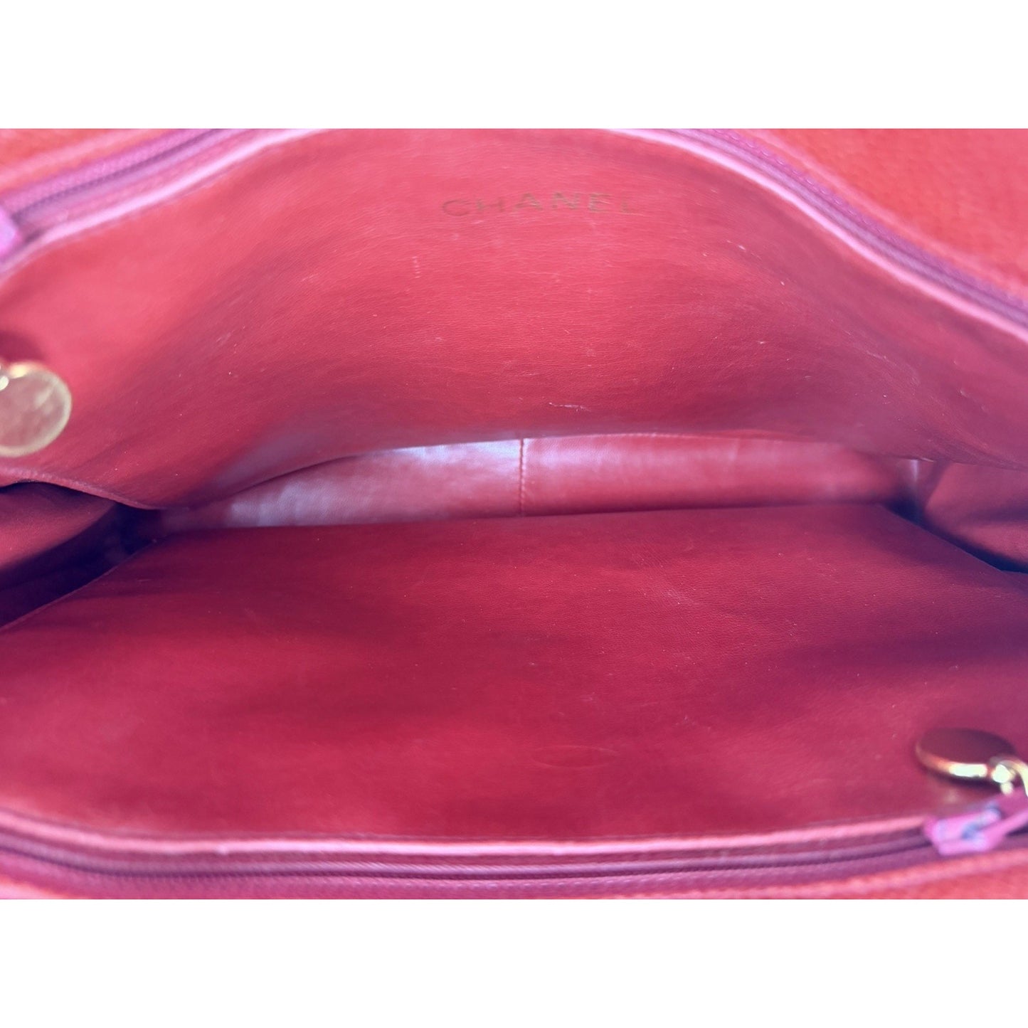 Chanel Outside Flap CC Pocket Tote Bag Vintage Red Caviar Leather 1994–1996 F1