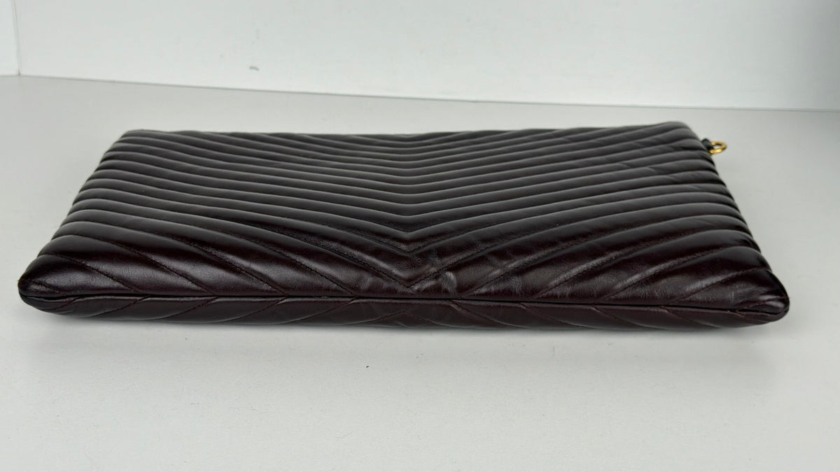 Saint Laurent Cassandre Matelasse Large Pouch in Burgundy Chevron-Quilted Leather