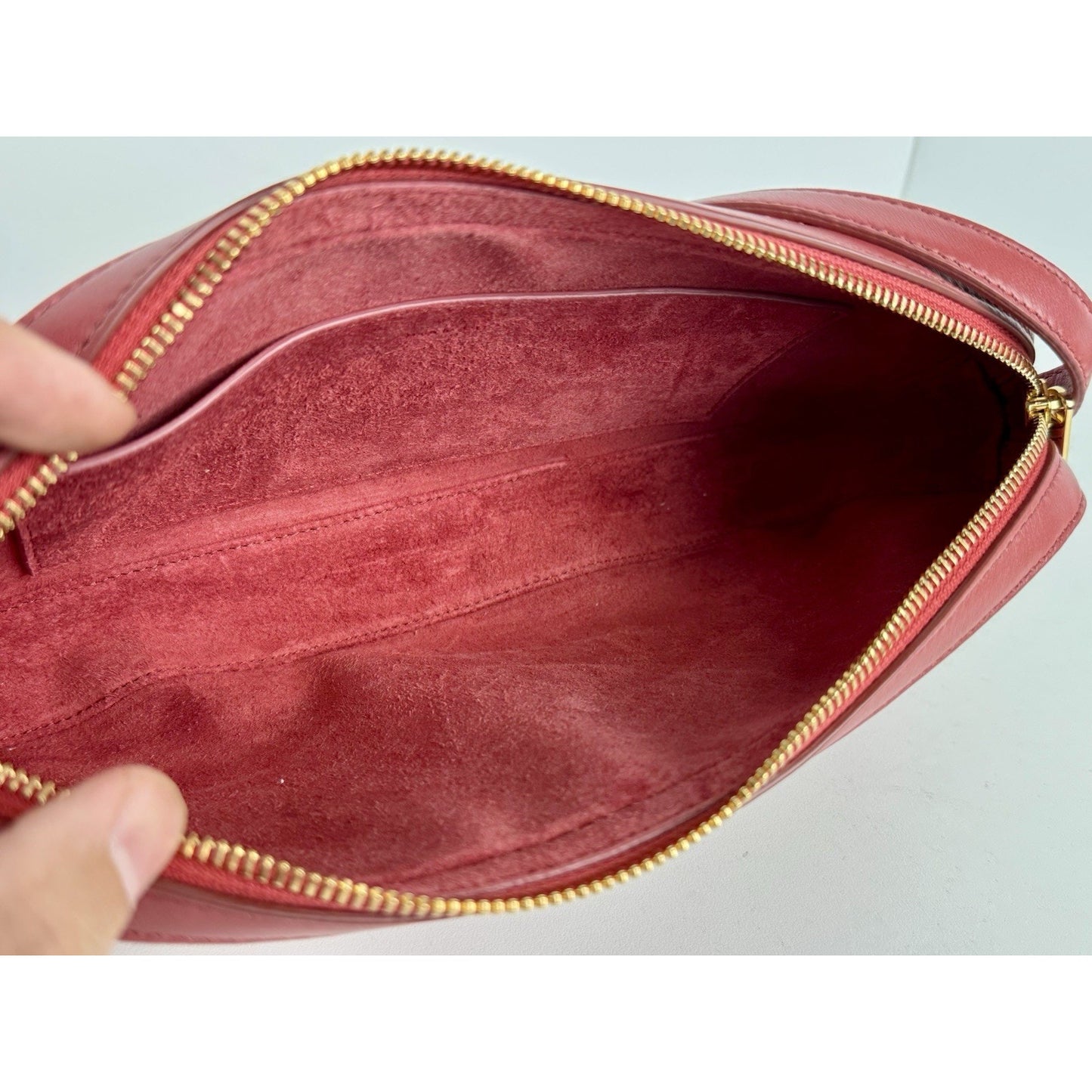 Celine Triomphe Camera Shoulder Bag Red Leather C-8