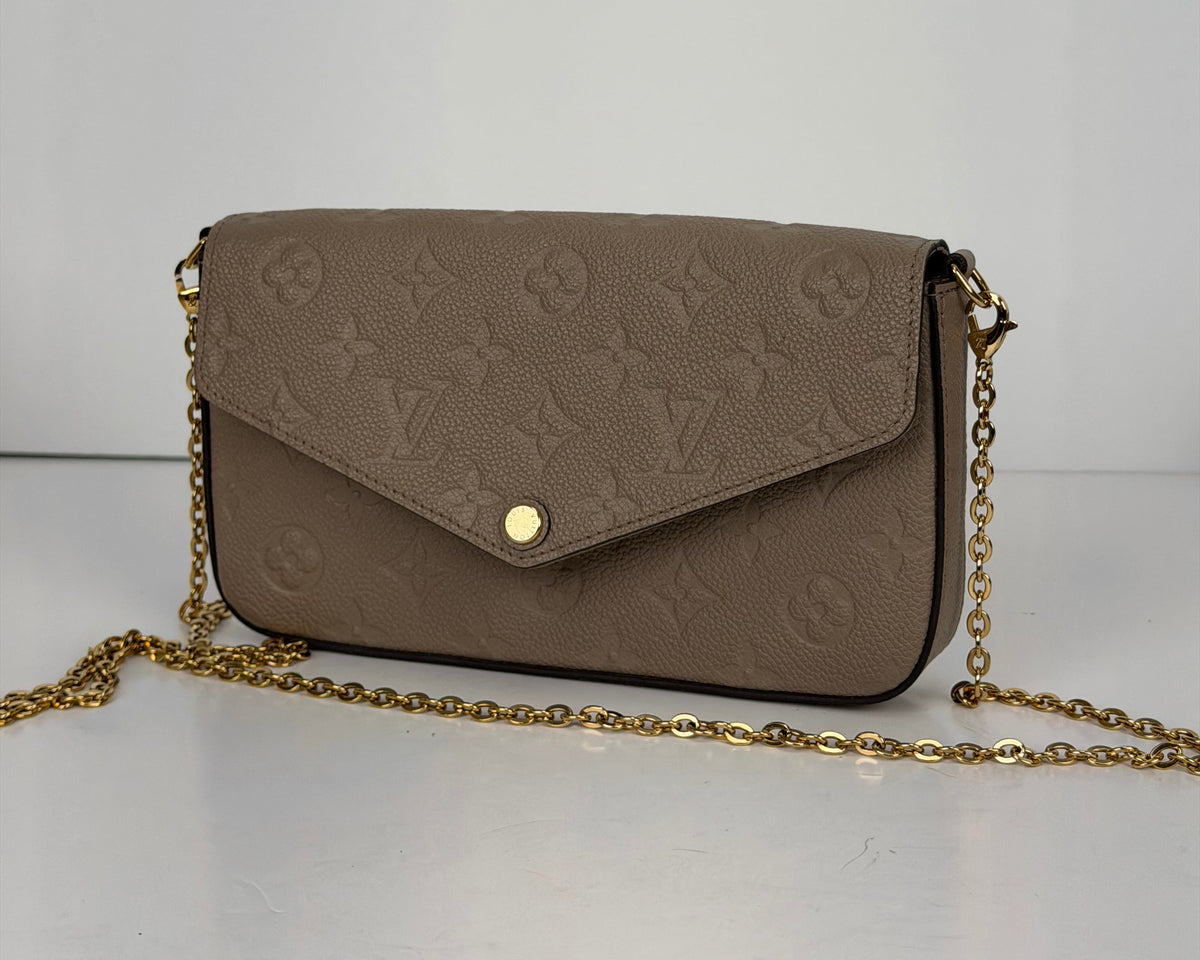 Louis Vuitton Pochette Felicie in Beige LV Monogram Empreinte Leather NFC Y
