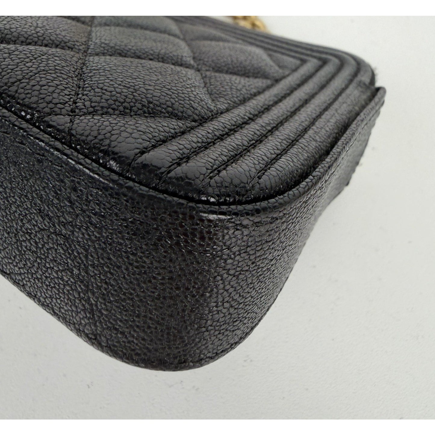 Chanel Boy Double Zip Chain Clutch in Quilted Black Caviar Leather 2019 E4