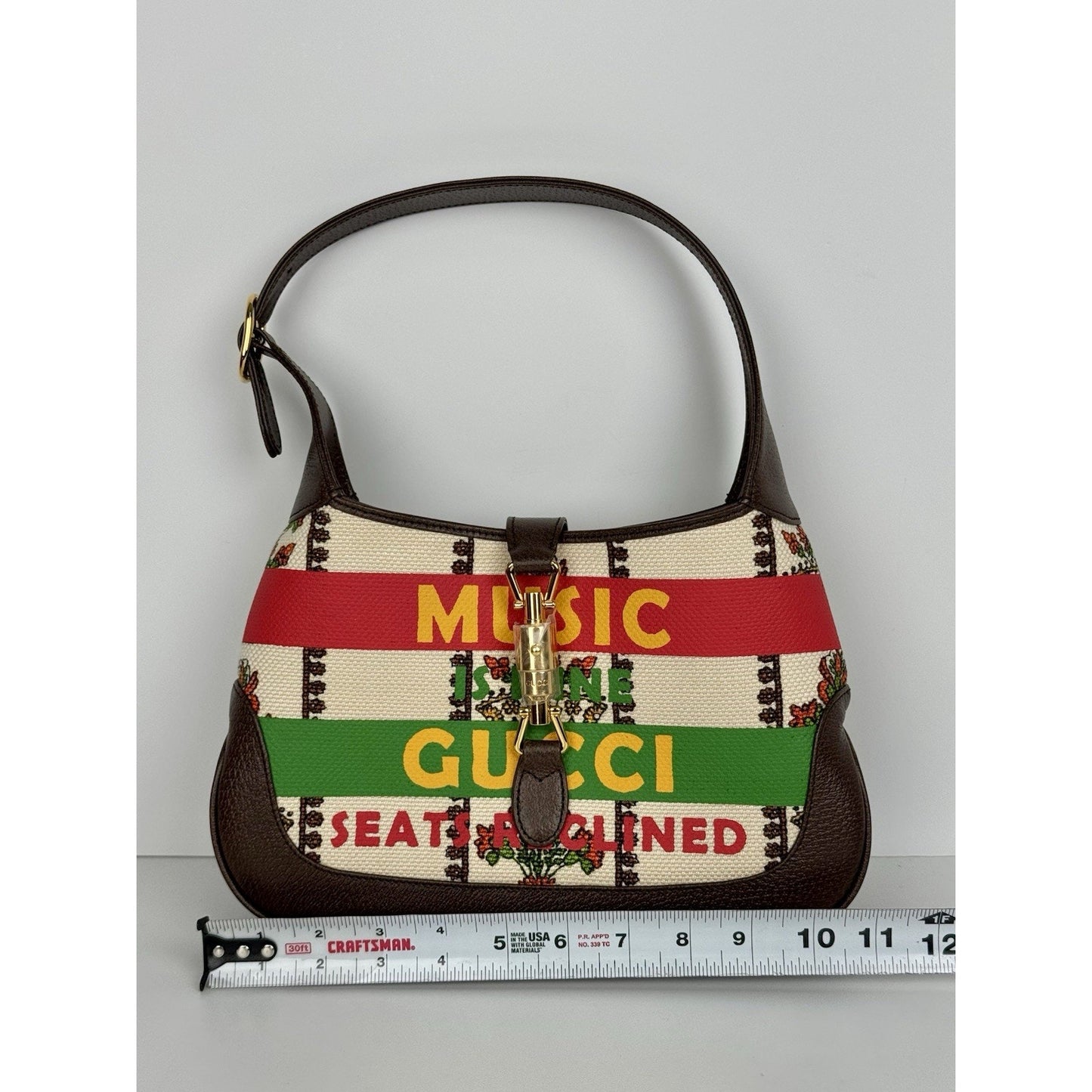 Gucci Jackie 1961 Small 100 Centennial Music Bag Canvas Leather Gold HW B-9