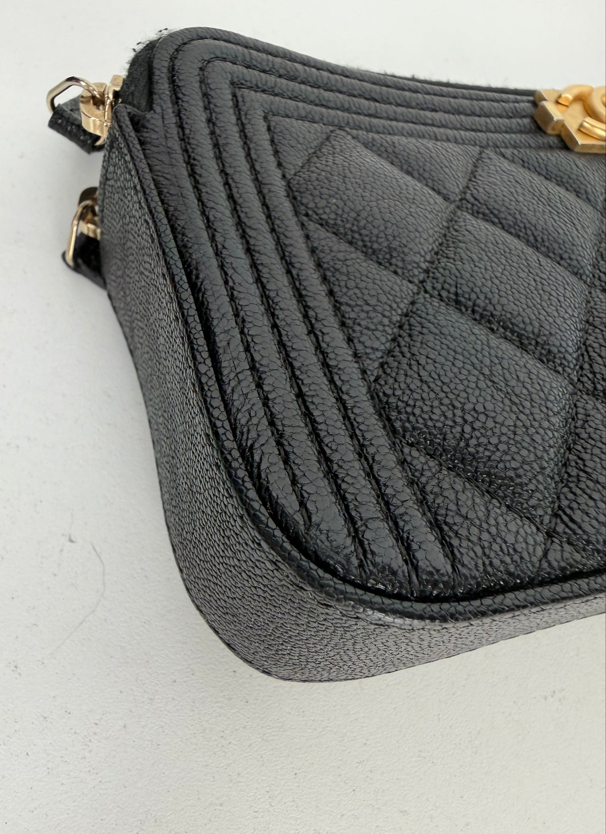 Chanel Boy Double Zip Chain Clutch Bag in Quilted Black Caviar Leather 2019 E-1