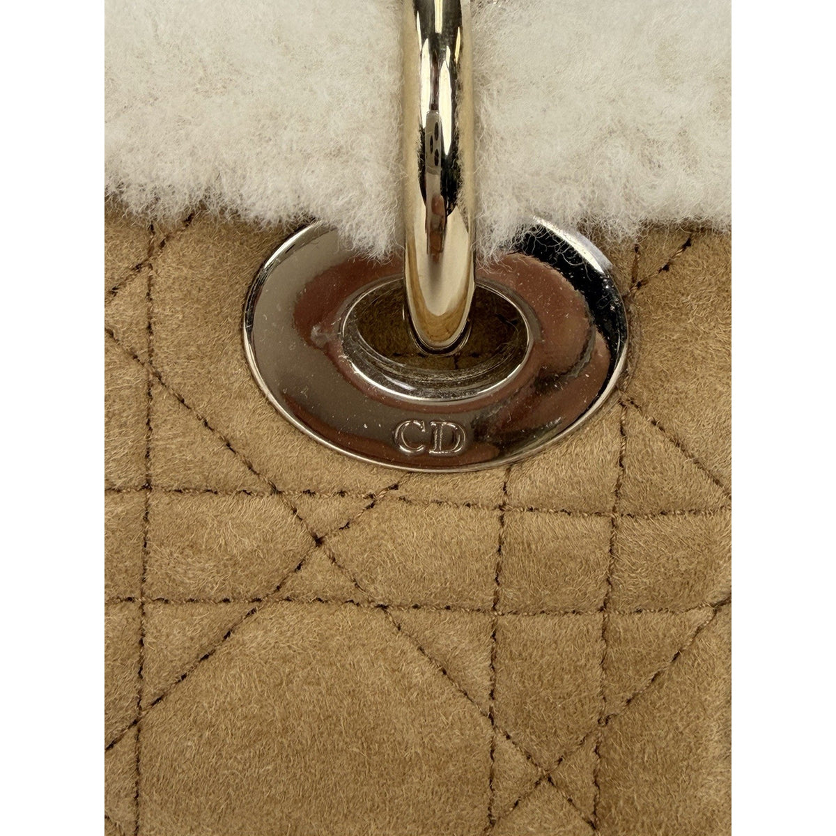 Christian Dior Mini Lady Dior Handbag Beige Cannage Suede with Shearling 2025 F3