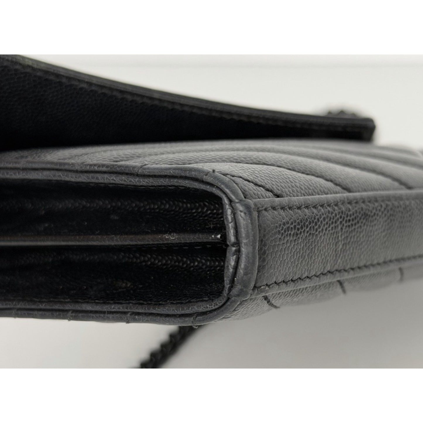 Saint Laurent Monogram Chain Wallet Medium in Black Matelasse Grained LeatherS12