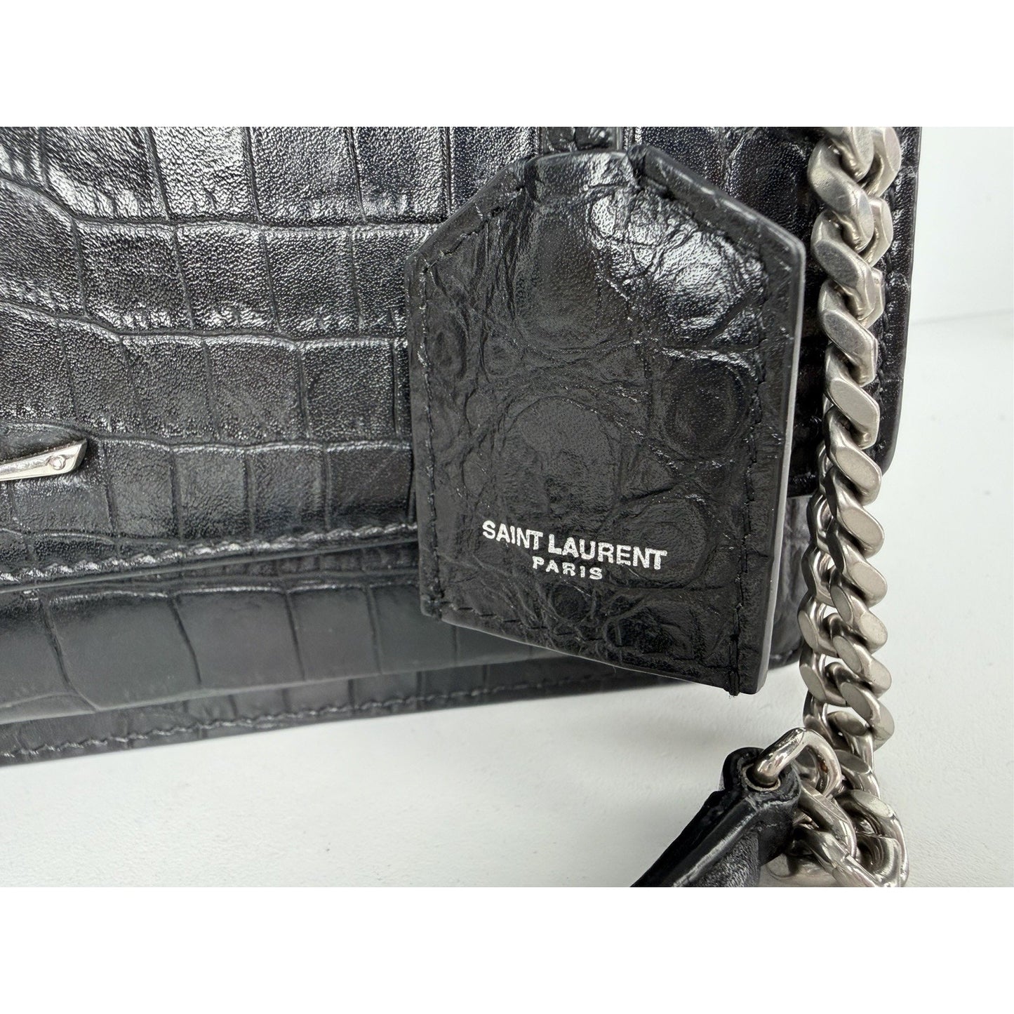 Saint Laurent Sunset Shoulder Bag Medium in Black Crocodile-Embossed Leather B-6