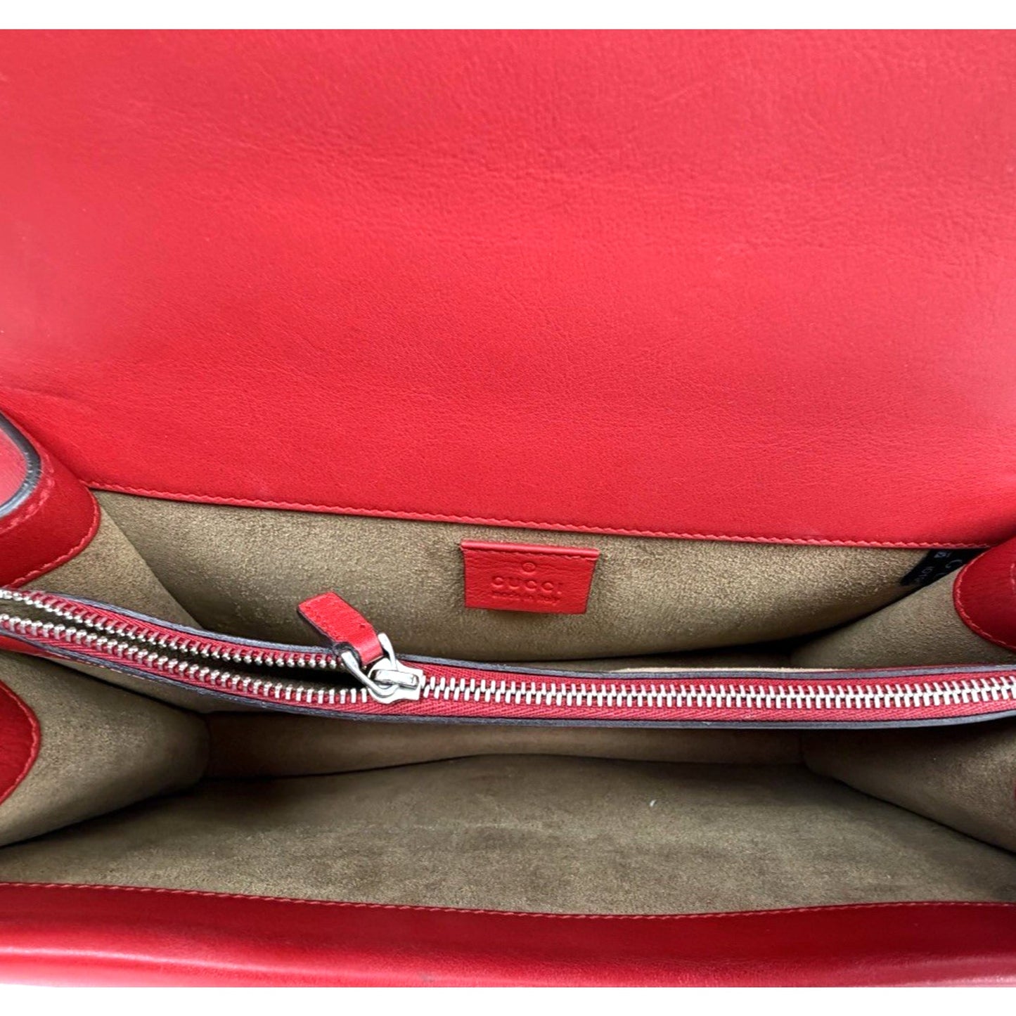 Gucci GG Supreme Arabesque Dionysus Shoulder Bag Small with Red Leather Trim S07