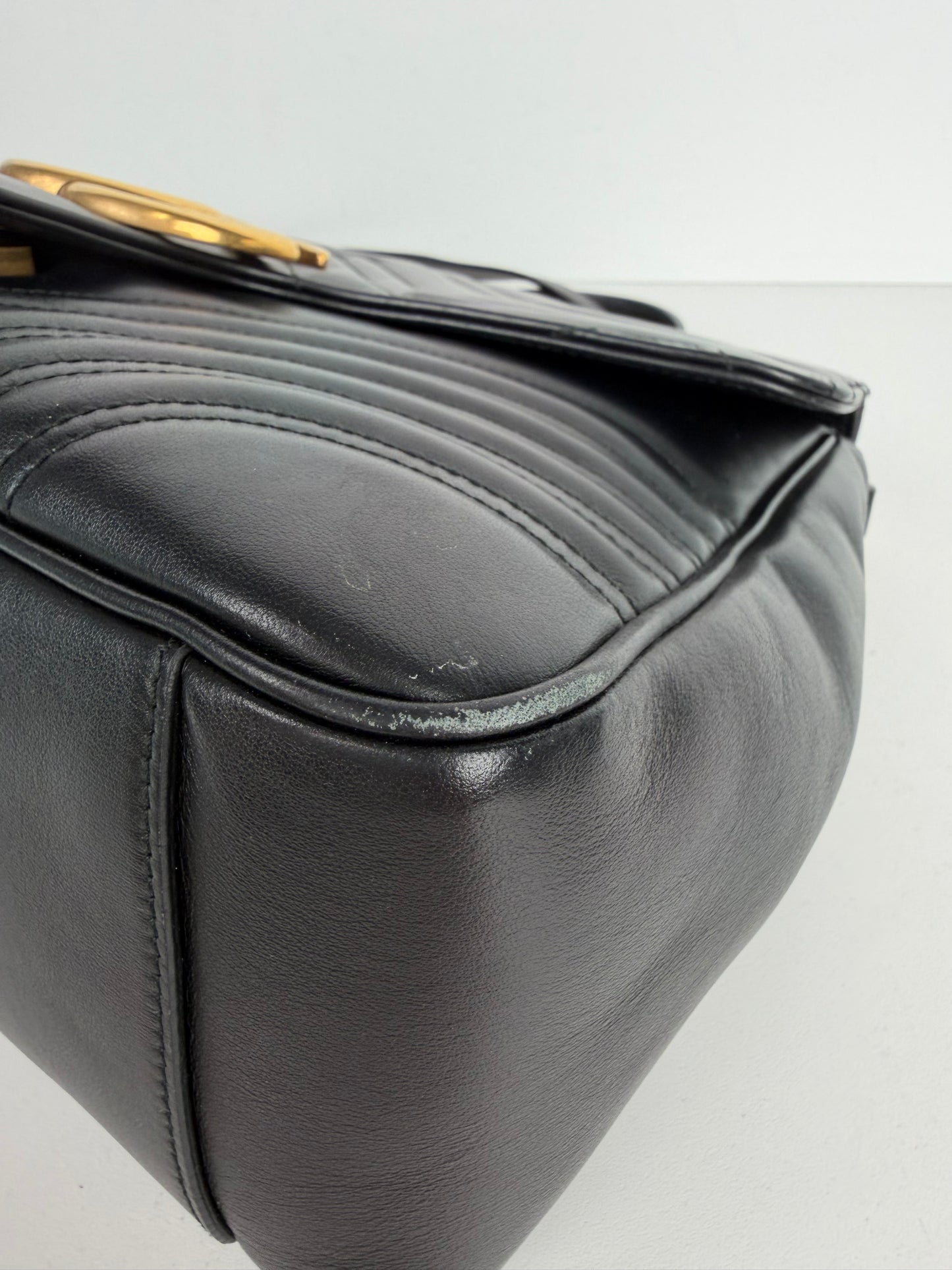 Gucci GG Marmont Medium Top Handle Shoulder Bag in Black Leather S