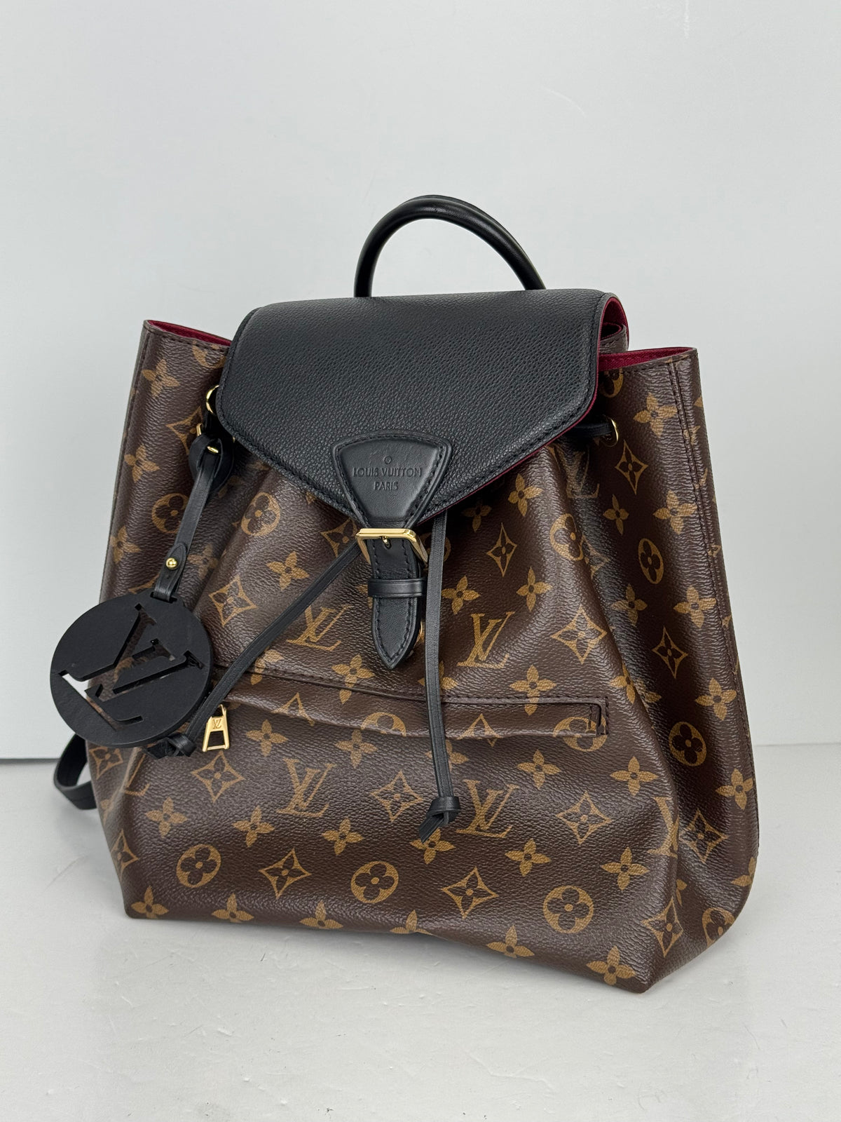 Louis Vuitton Monogram Montsouris PM Backpack in Black Leather & Brown LV Monogram Canvas