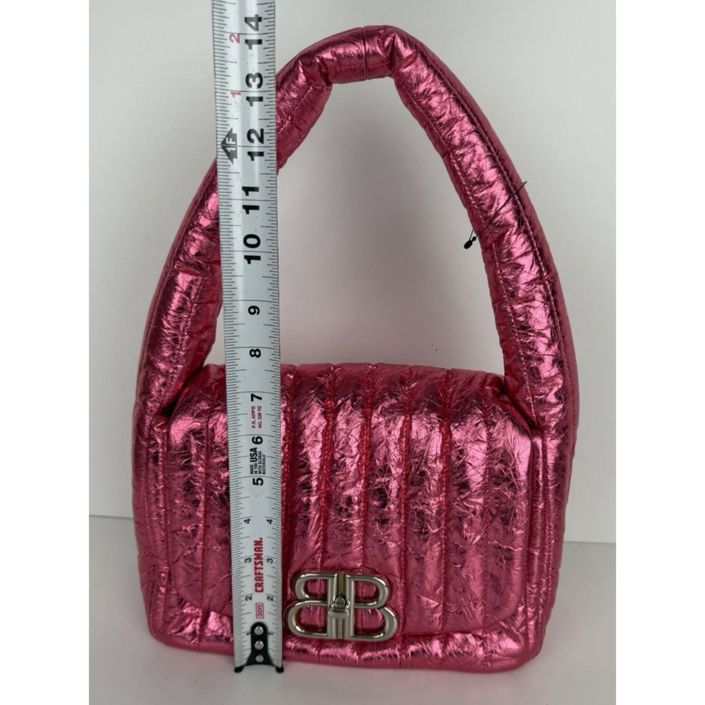 Balenciaga Monaco Small Sling Bag in Metallized Quilted Pink Calfskin E6