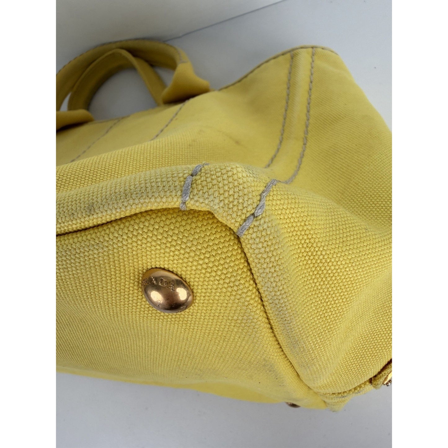 Prada Canapa Tote Bag Large in Yellow Canvas with Black Logo S-12