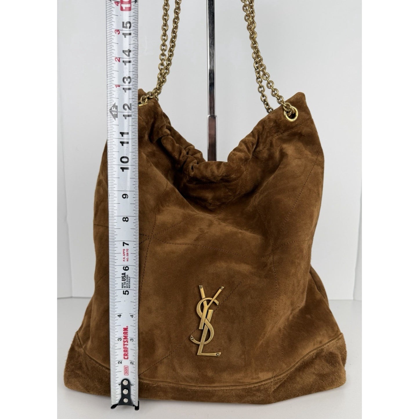 Saint Laurent Jamie Large Pochon Shoulder Bag in Brown Suede Gold HW E5