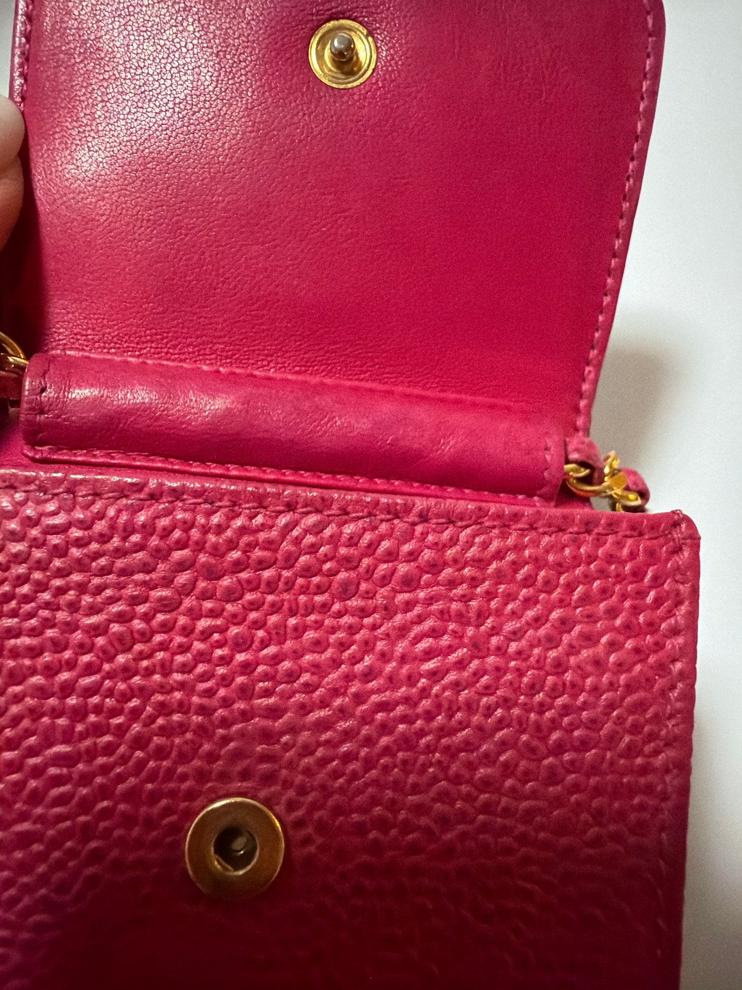 Chanel Vintage CC Phone Holder Crossbody Bag Red Caviar Leather