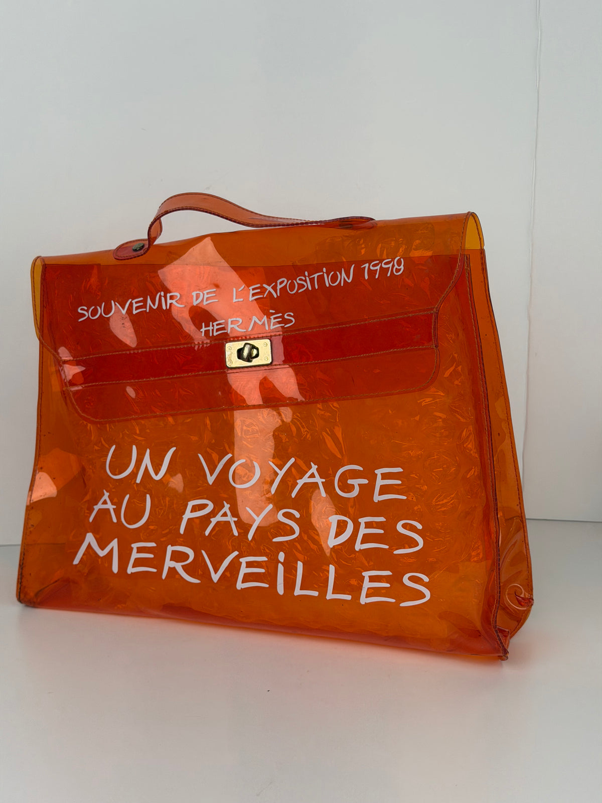 Hermes Souvenir De L'Exposition Kelly Orange Vinyl Hand Bag 1998
