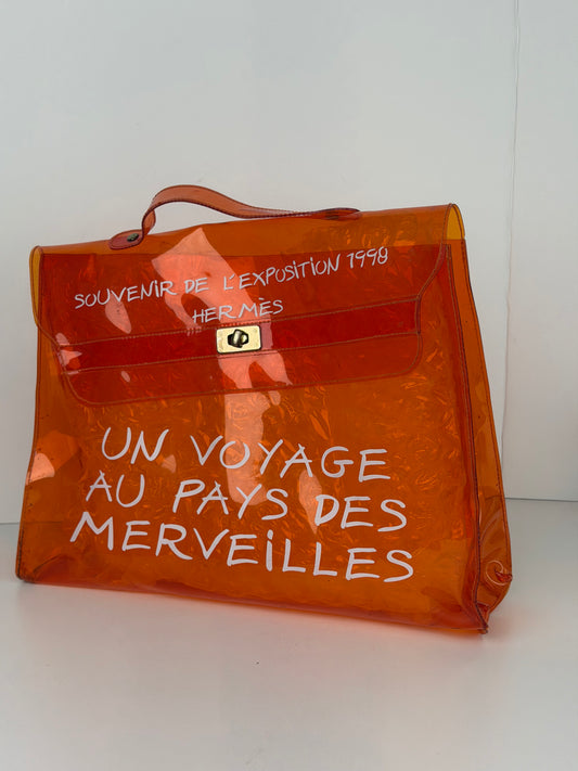 Hermes Souvenir De L'Exposition Kelly Orange Vinyl Hand Bag 1998