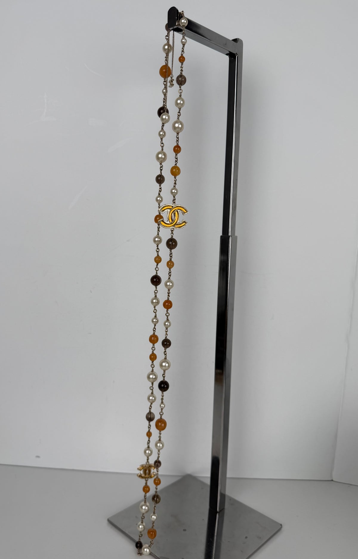 Chanel Long Beaded and Faux Pearl Station Necklace K-1