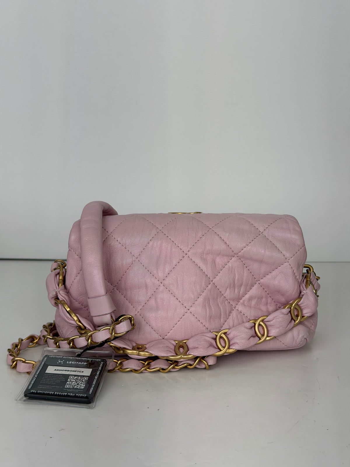 Chanel Pink Quilted Crumpled Lambskin Leather Small CC Links Shoulder Bag 2021 YC3