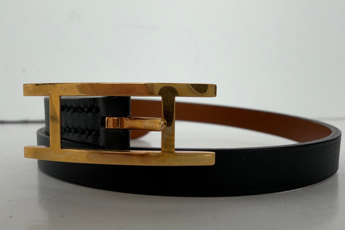 Hermes Behapi Double Tour Bracelet in Black Leather Y