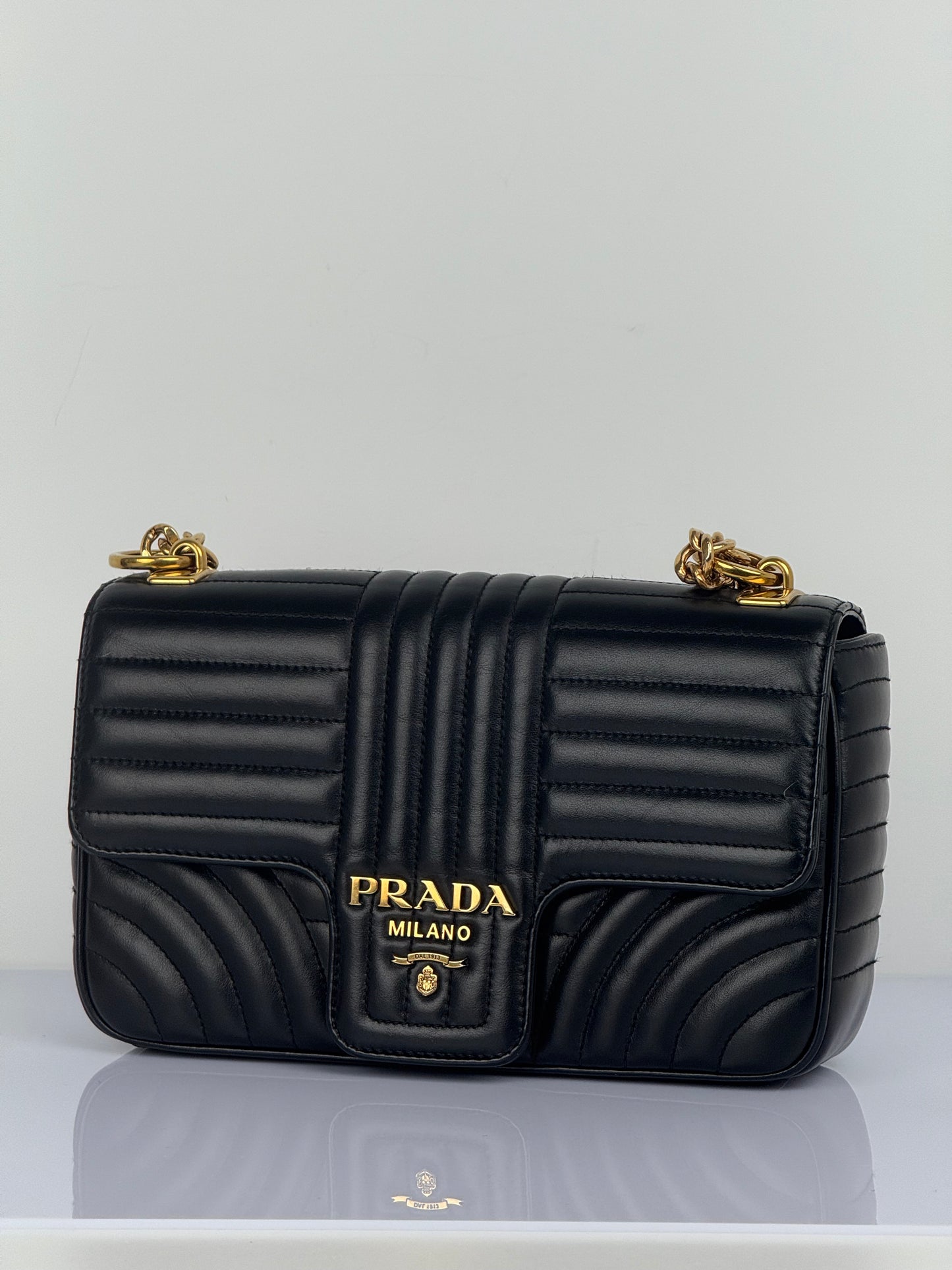 Prada Diagramme Black Leather Should Bag