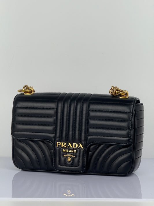 Prada Diagramme Black Leather Should Bag