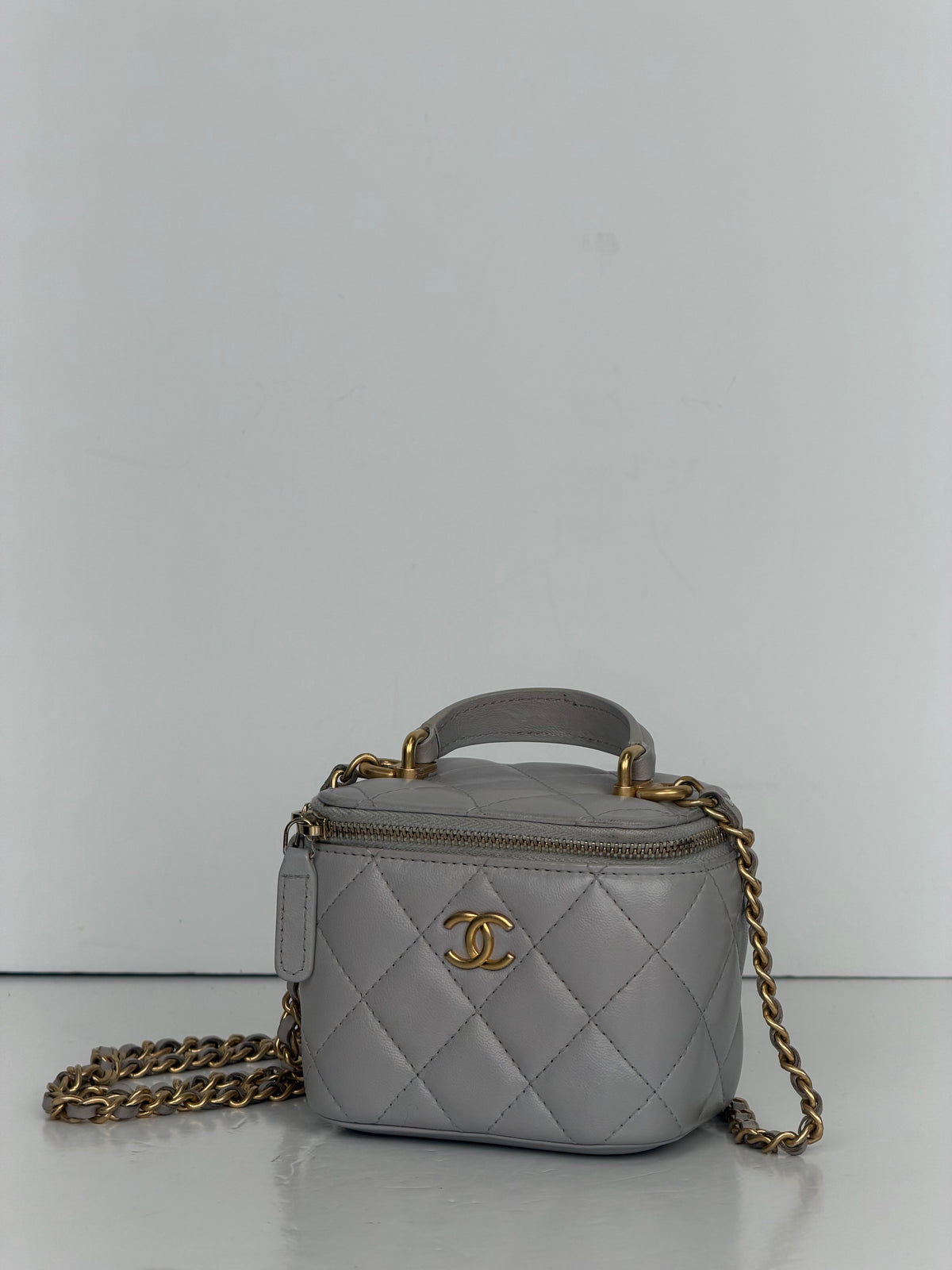 Chanel Small Vanity Case Top Handle Grey