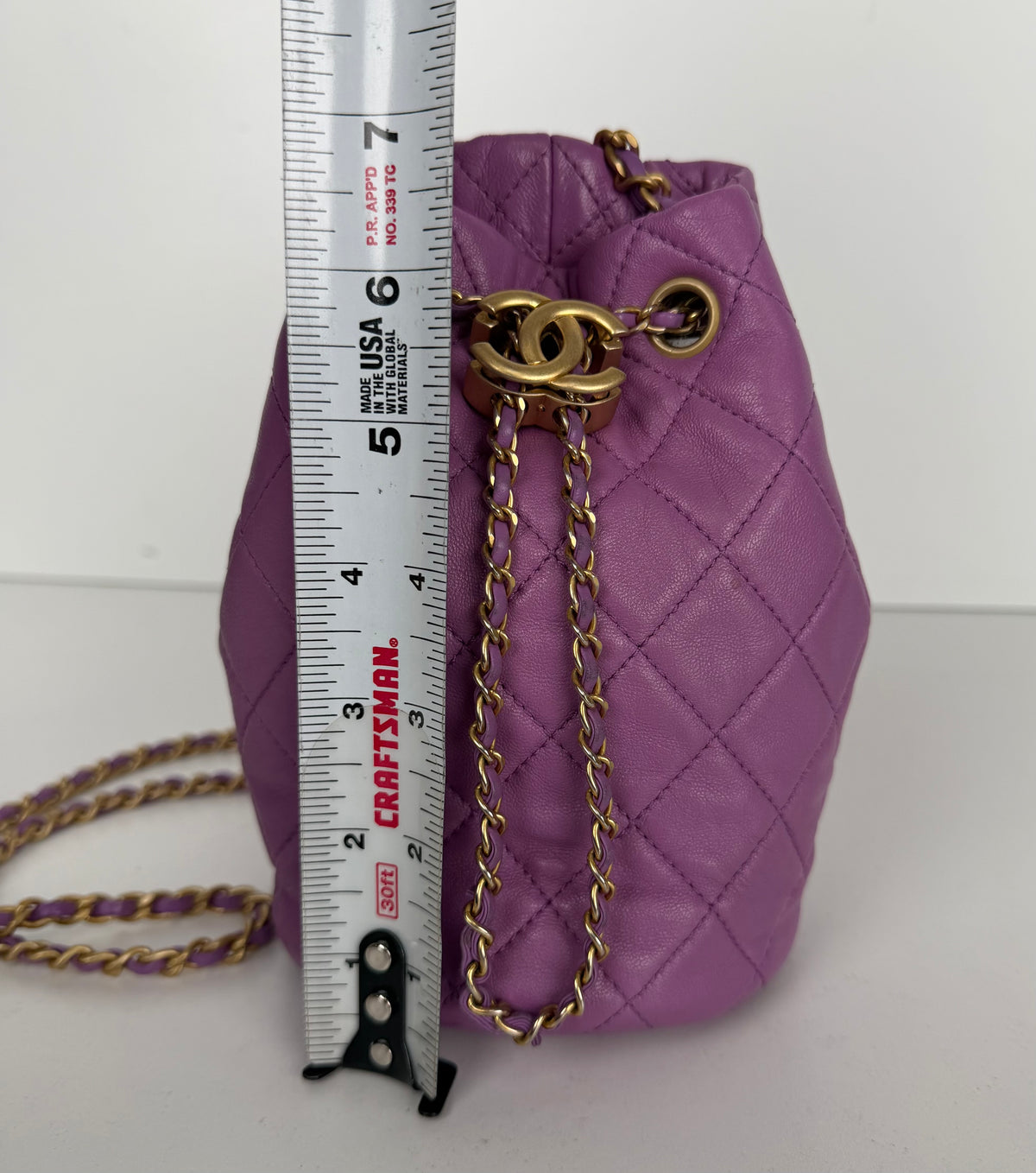Chanel Pearl Crush Bucket Small Bag in Purple Quilted Leather Drawstring 2022 D-4