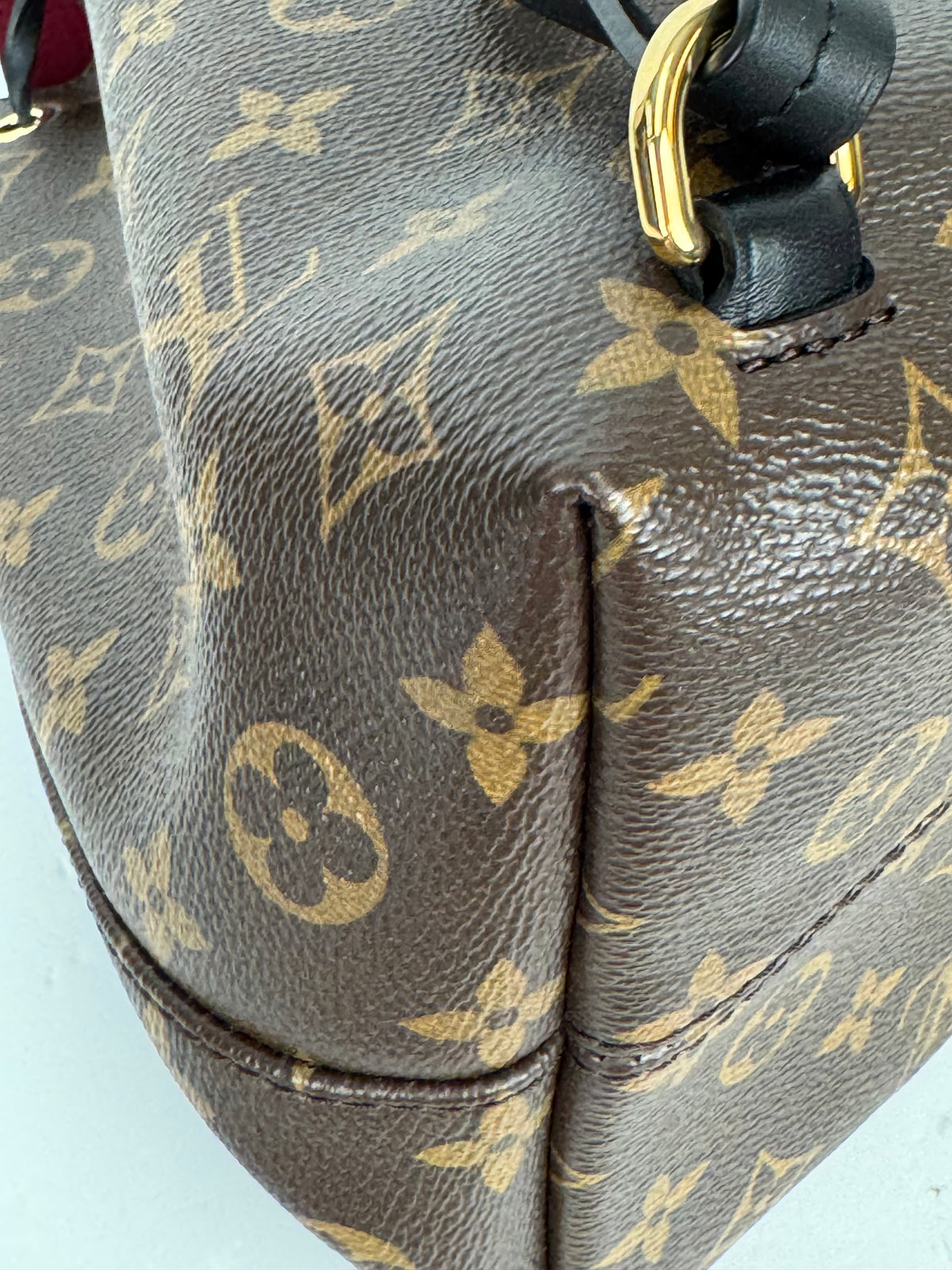 Louis Vuitton Monogram Montsouris PM Backpack in Black Leather & Brown LV Monogram Canvas