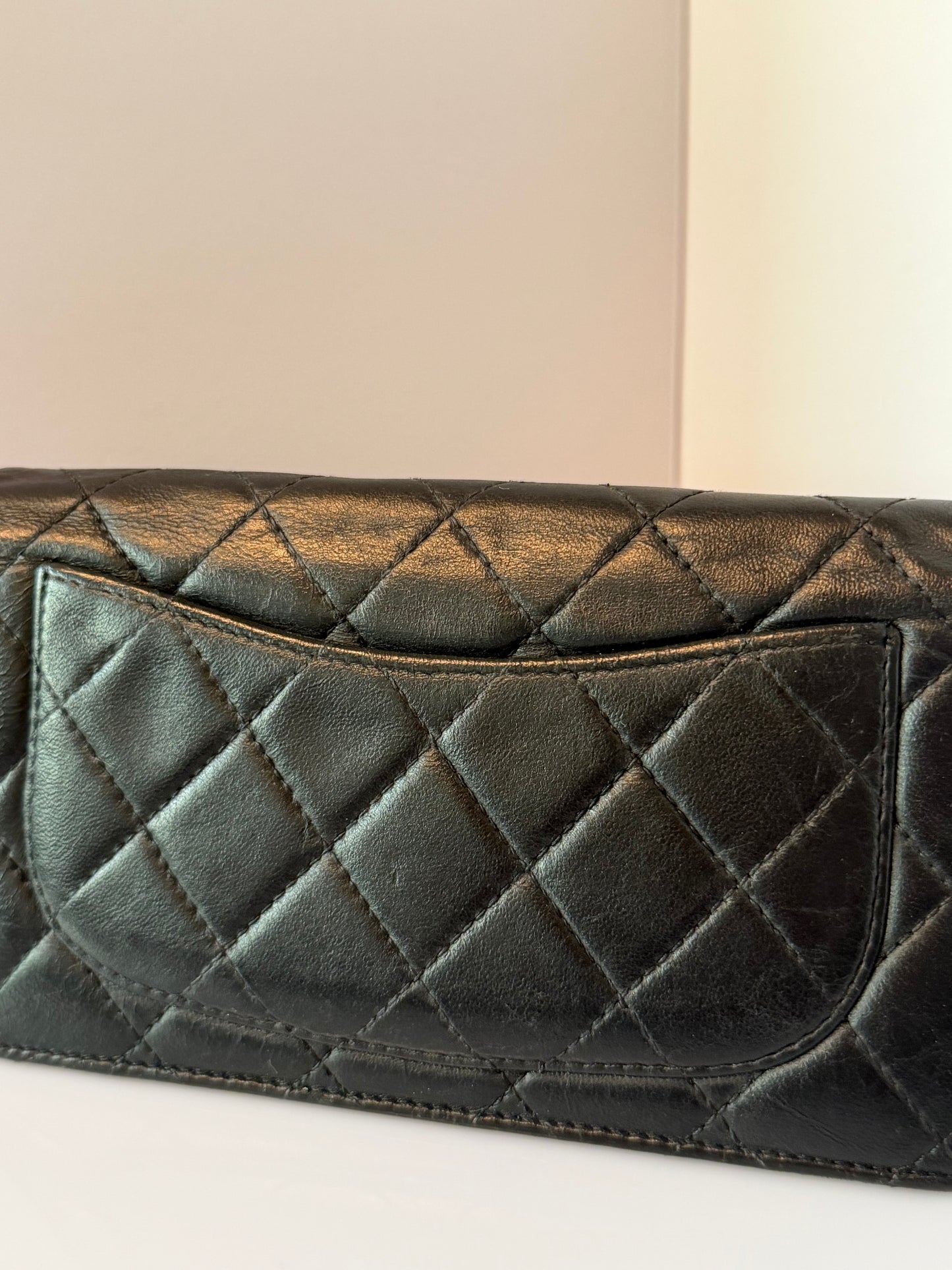 CHANEL Black Quilted Lambskin Leather Yen Wallet K3