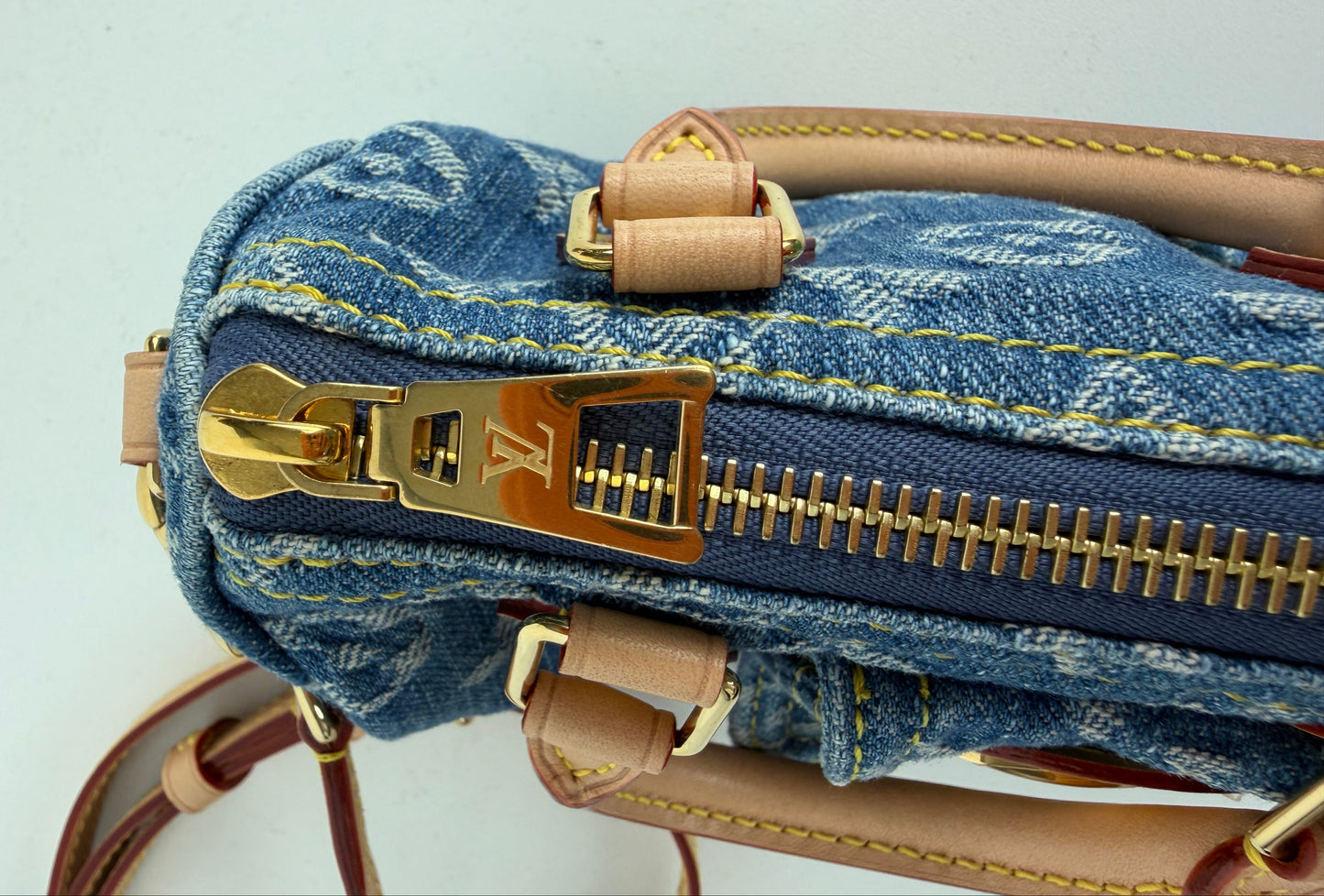 Louis Vuitton Nano Speedy Crossbody Bag in Blue LV Monogram Denim NFC YC-5